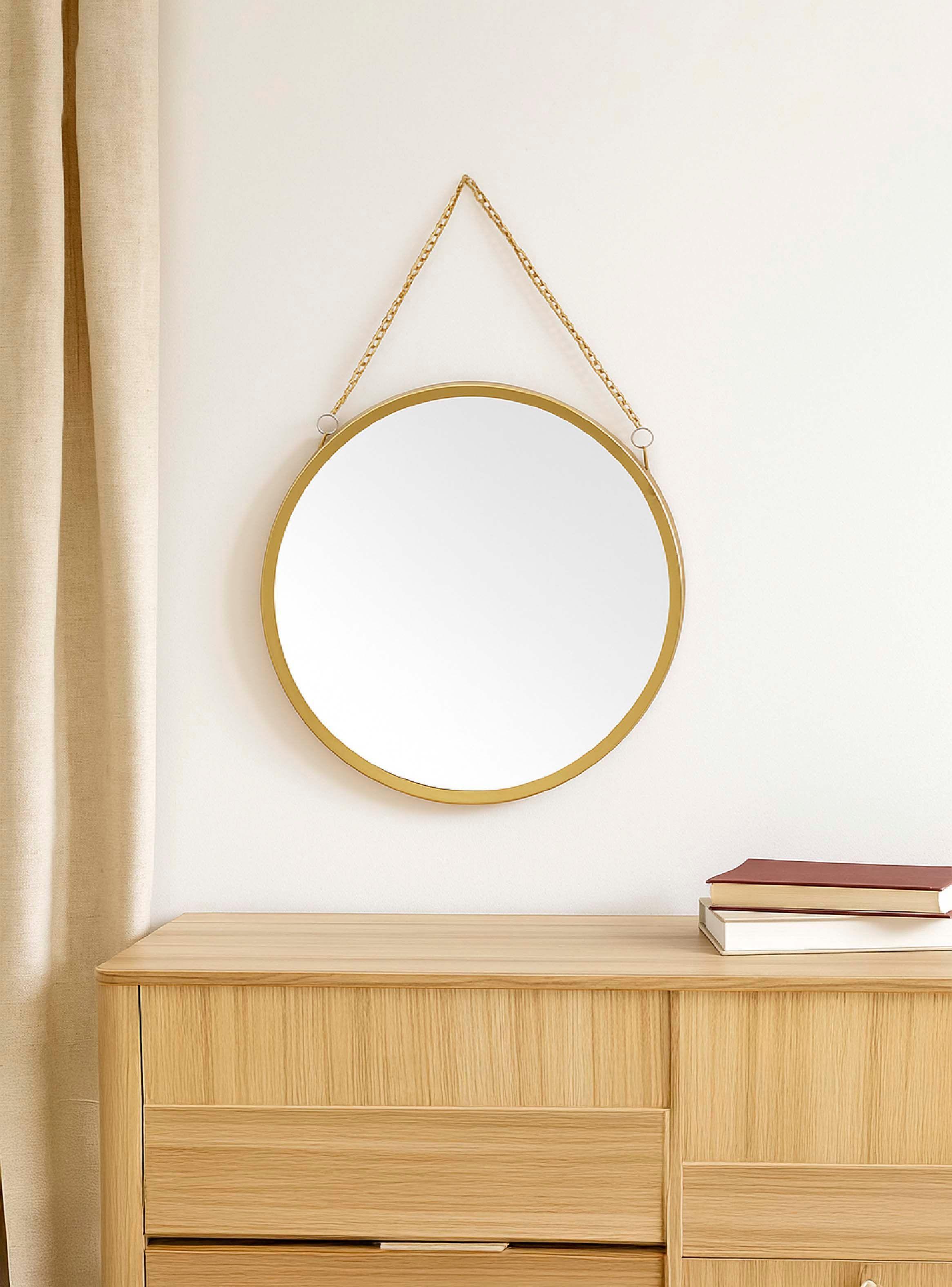 Espejo Colgante Redondo Dorado 48cm-2