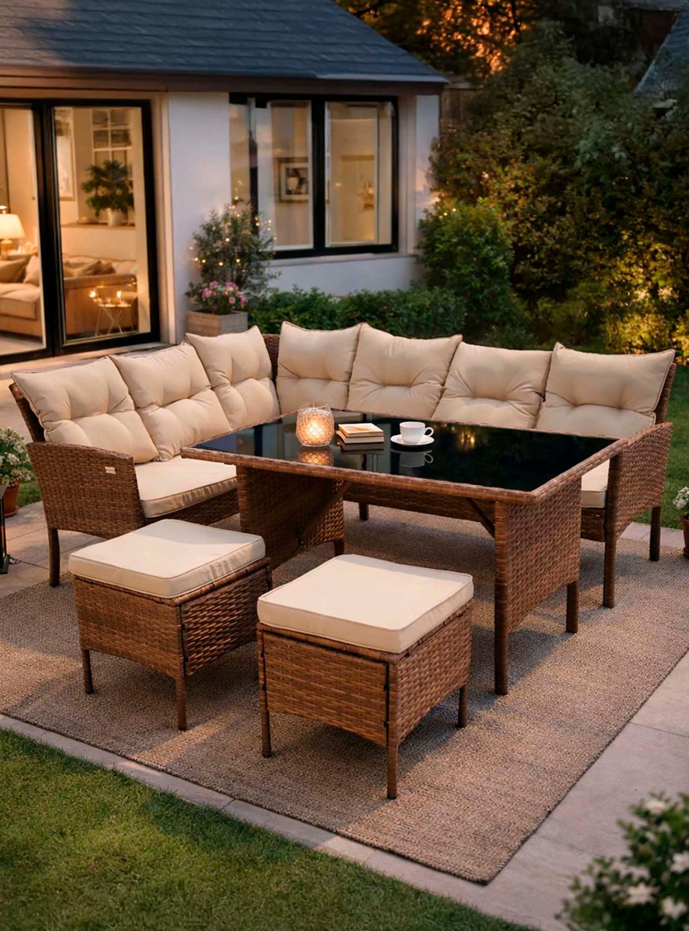 Juego de Comedor Terraza 7 Personas Capri Café-1