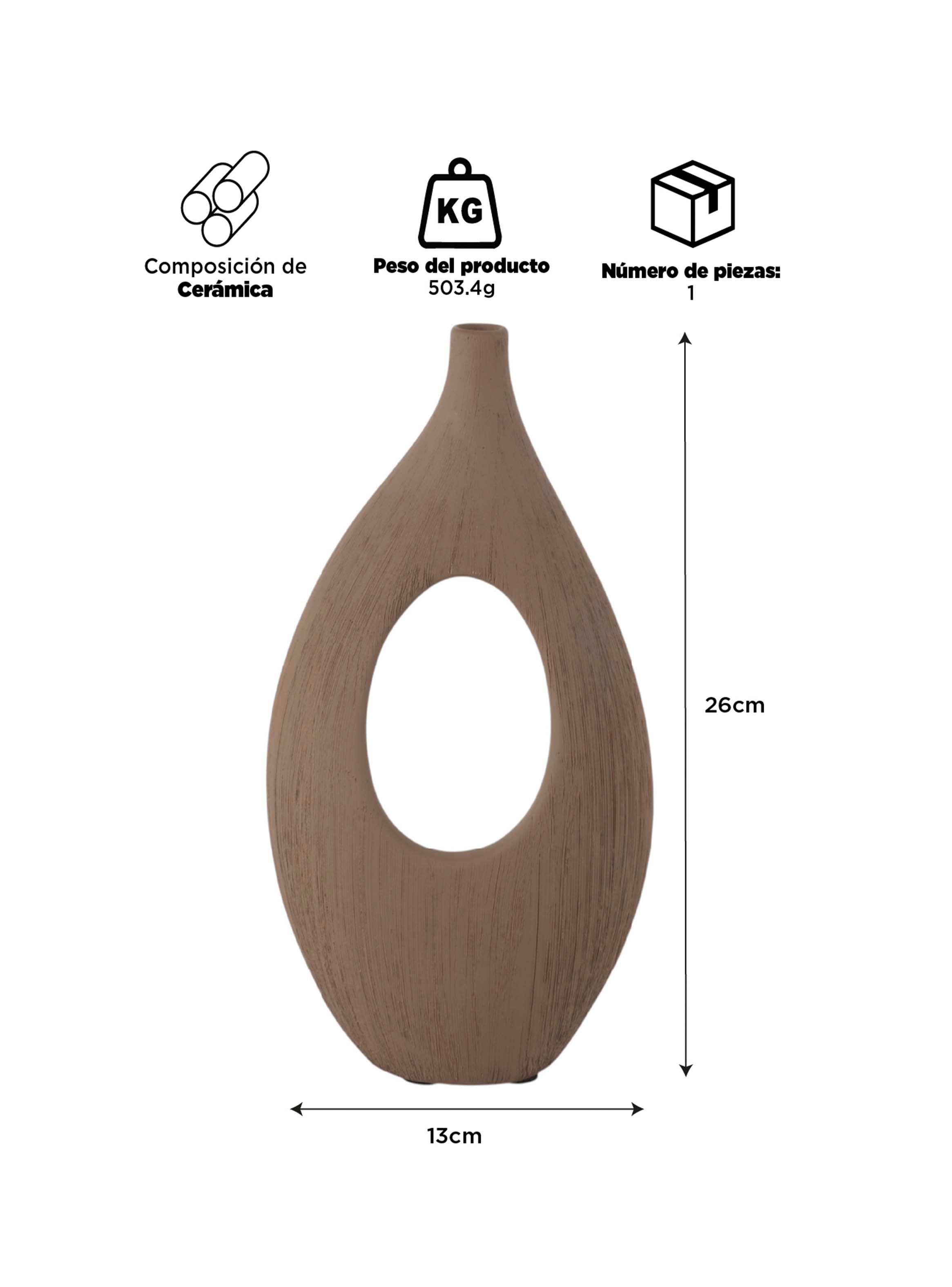 Florero Diseño Cerámica Café 26cm-2