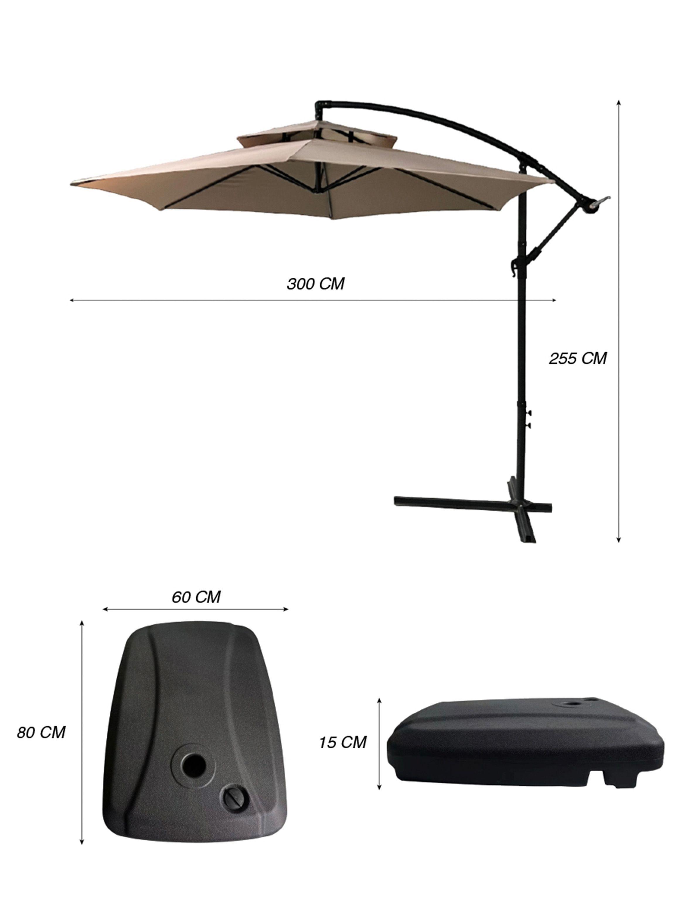 Quitasol lateral Bávaro beige + base de agua cuadrada 60 Kg-2