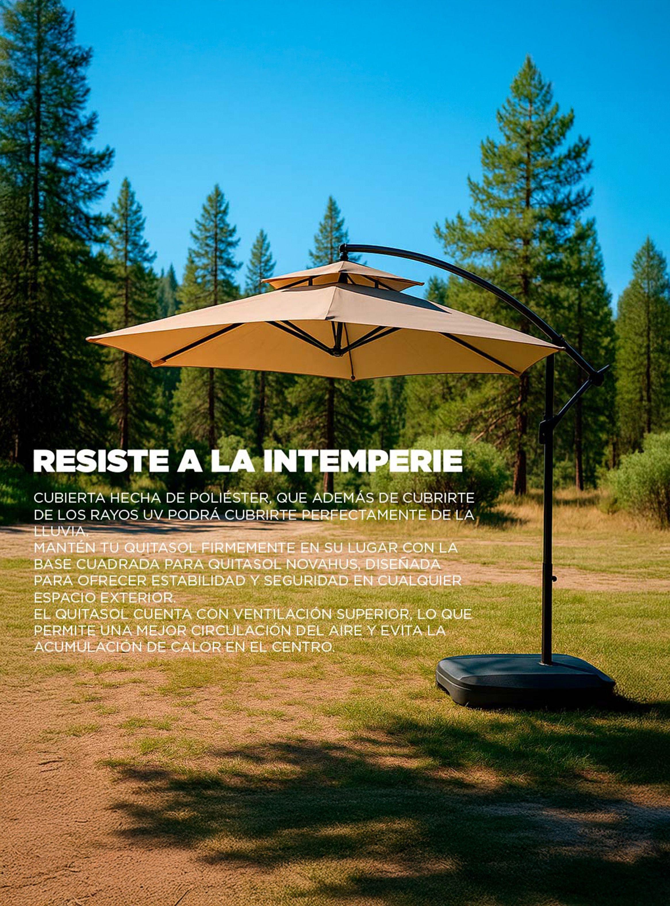 Quitasol lateral Bávaro beige + base de agua cuadrada 60 Kg-4