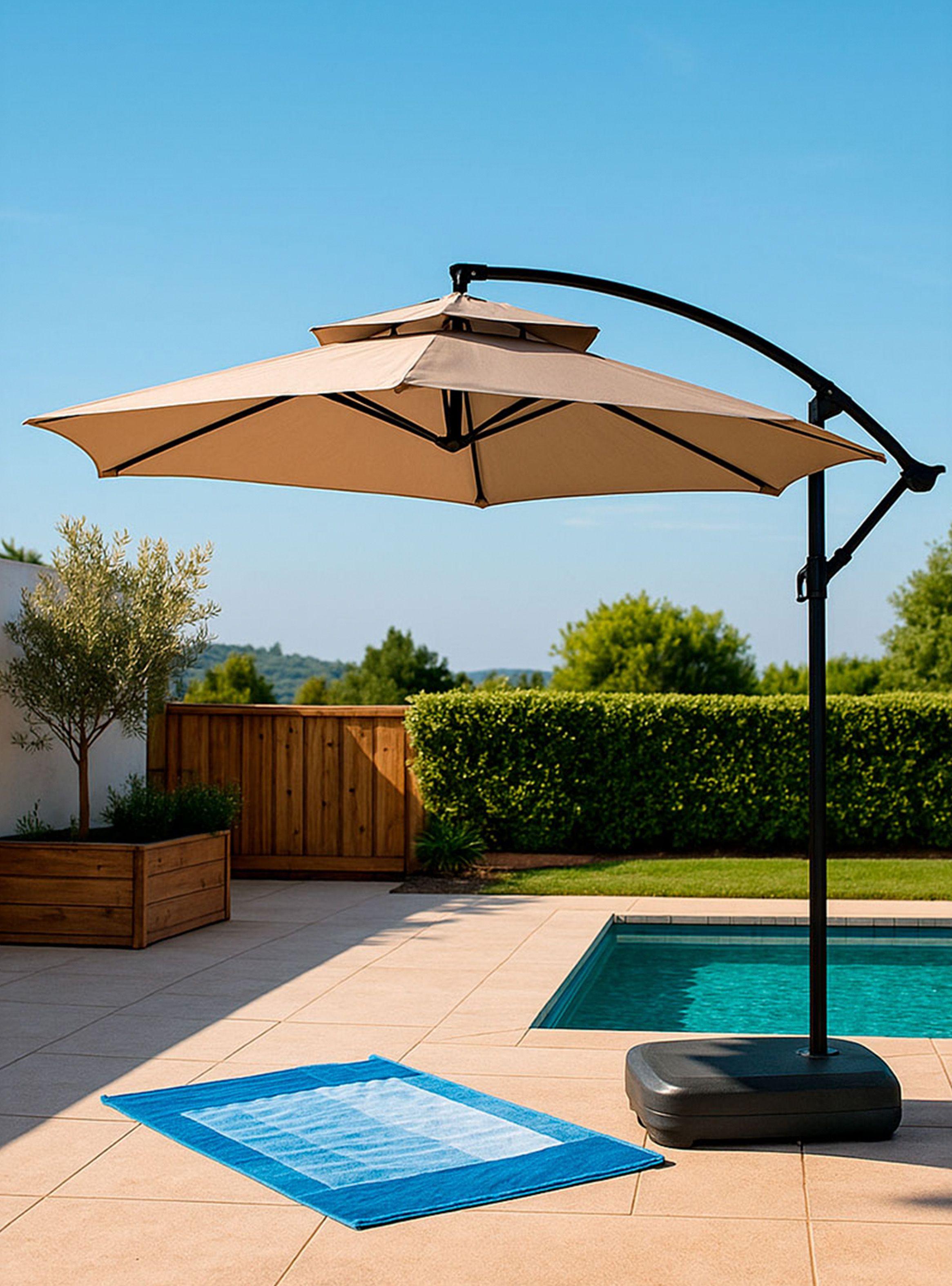 Quitasol lateral Bávaro beige + base de agua cuadrada 60 Kg-5