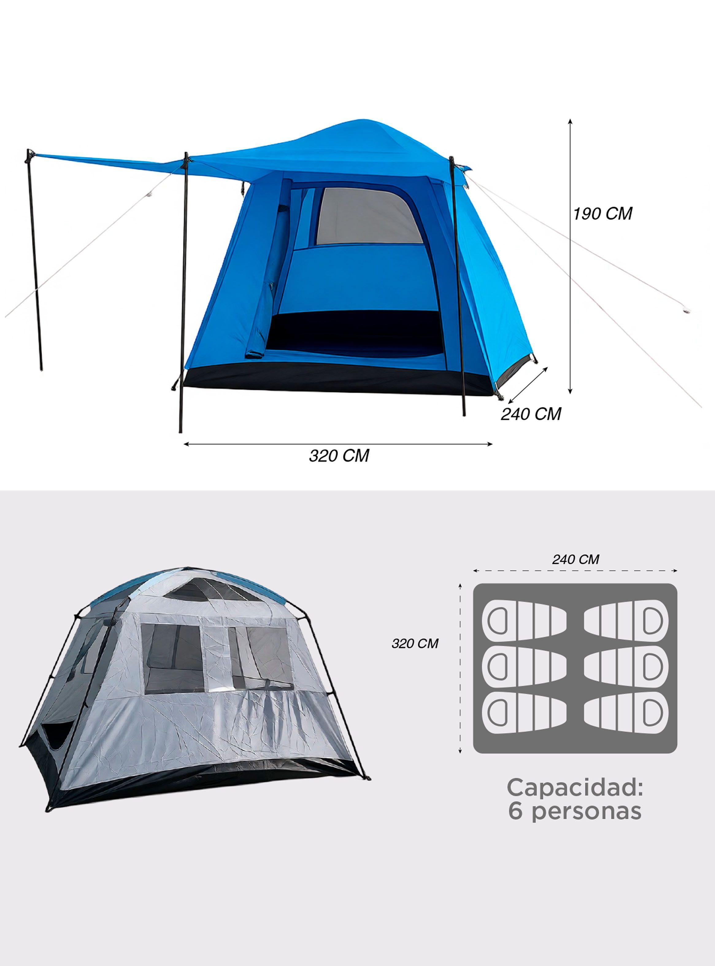 Carpa Camping Yosemite 6 pers. techo largo 3 m doble toldo-3