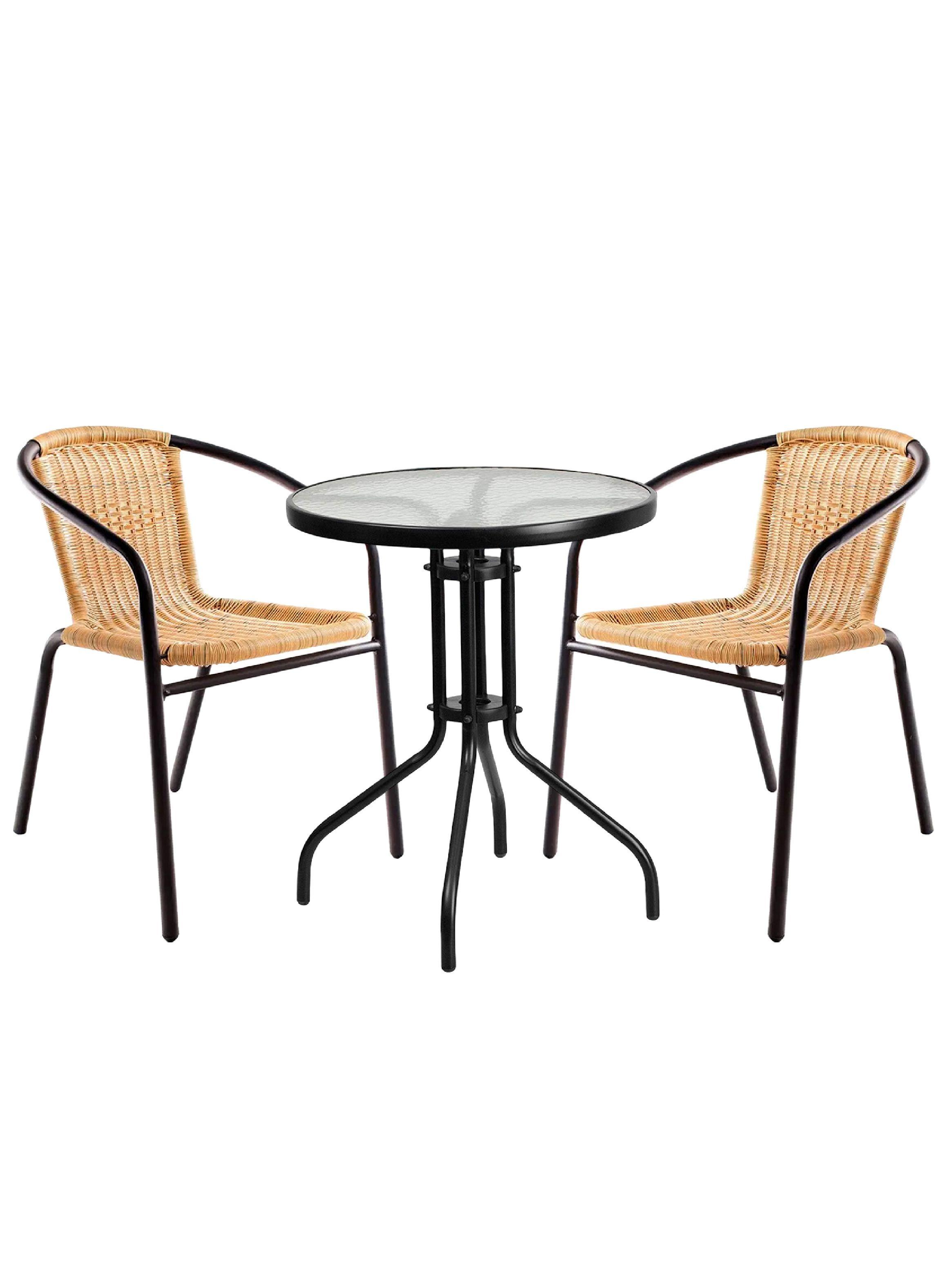 Set terraza Maceio 2 sillas + Mesa vidrio 70x60 cm Beige-0
