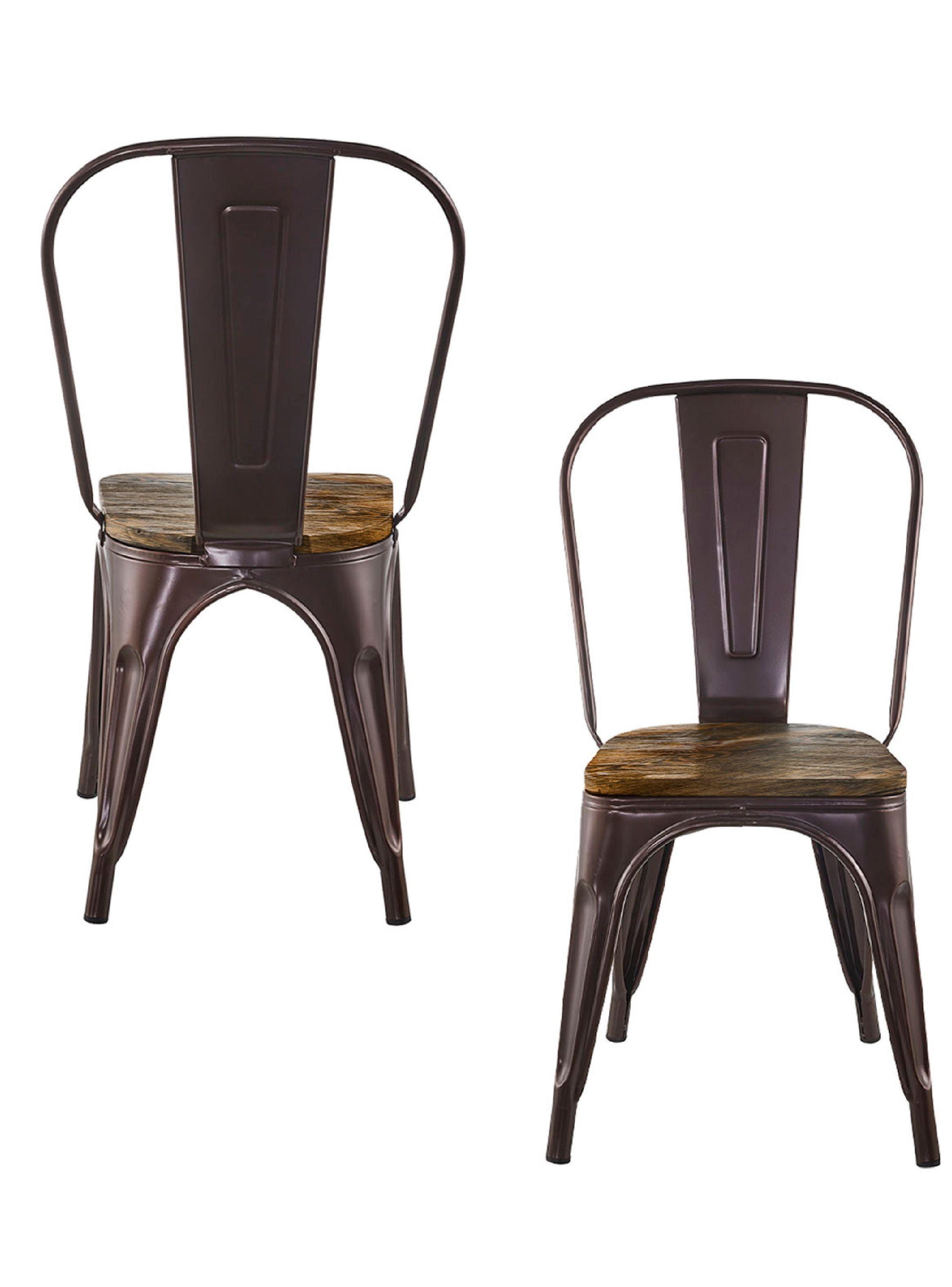 Pack 4 Sillas Tolix Vintage Asiento Madera Café-3