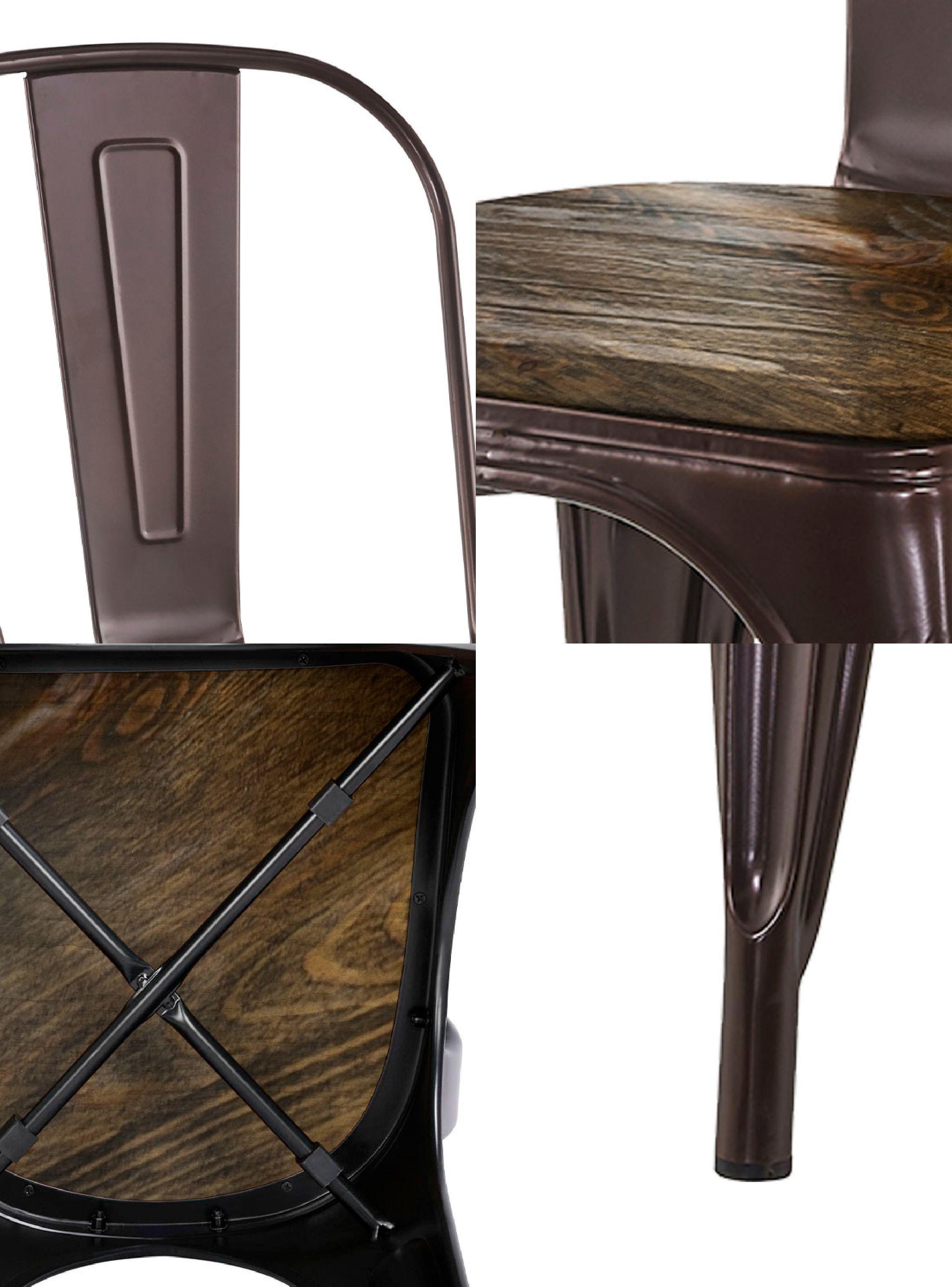 Pack 4 Sillas Tolix Vintage Asiento Madera Café-4
