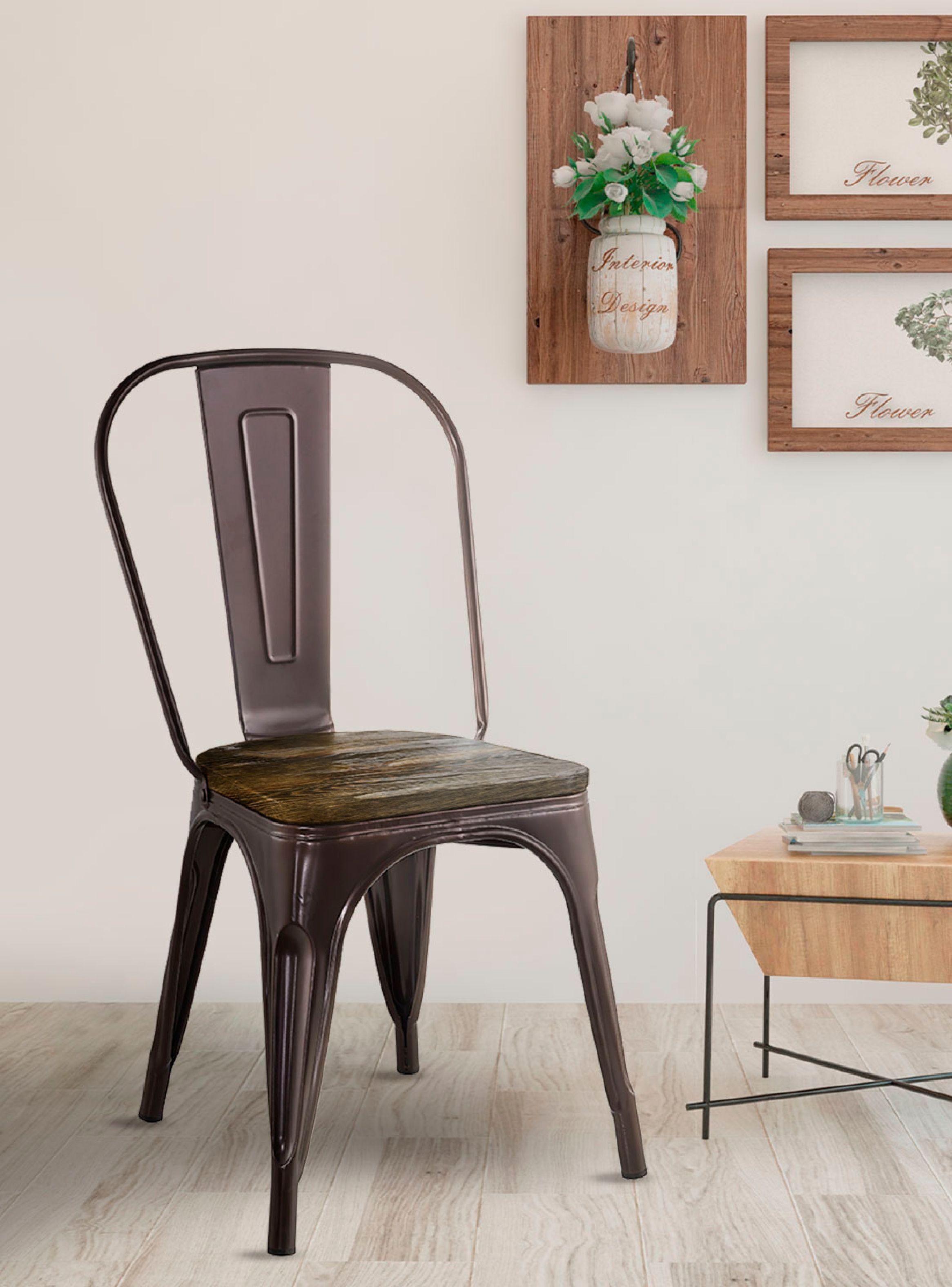 Pack 4 Sillas Tolix Vintage Asiento Madera Café-5