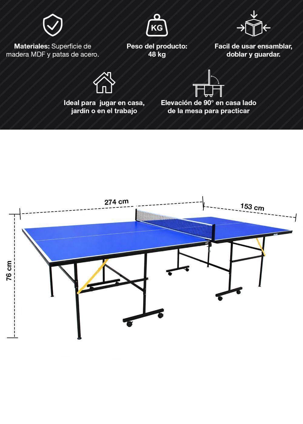 Mesa de Ping Pong Plegable Avanzada Azul-2