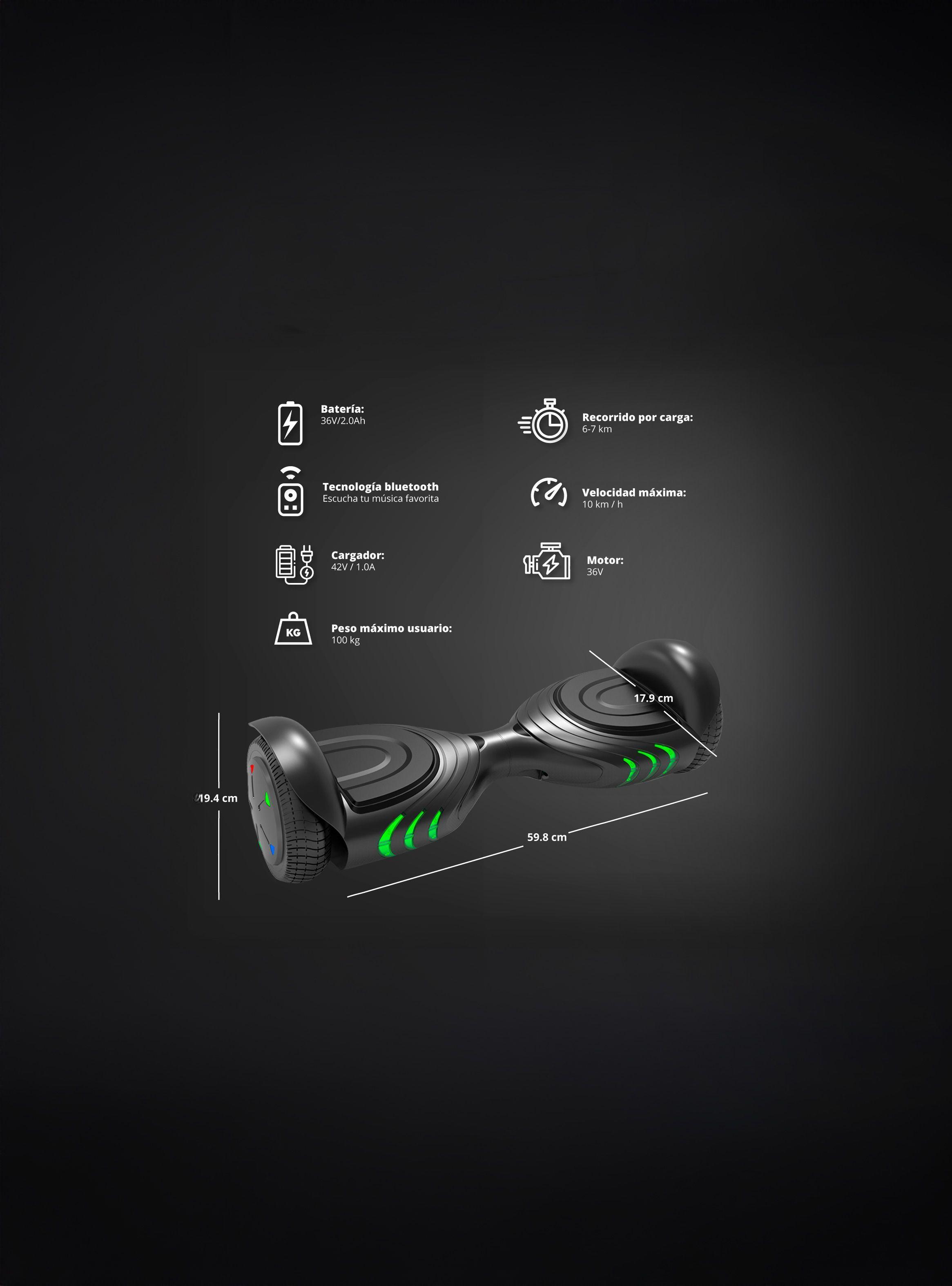 Scooter Hoverboard Bluetooth Luces LED - Negro-3