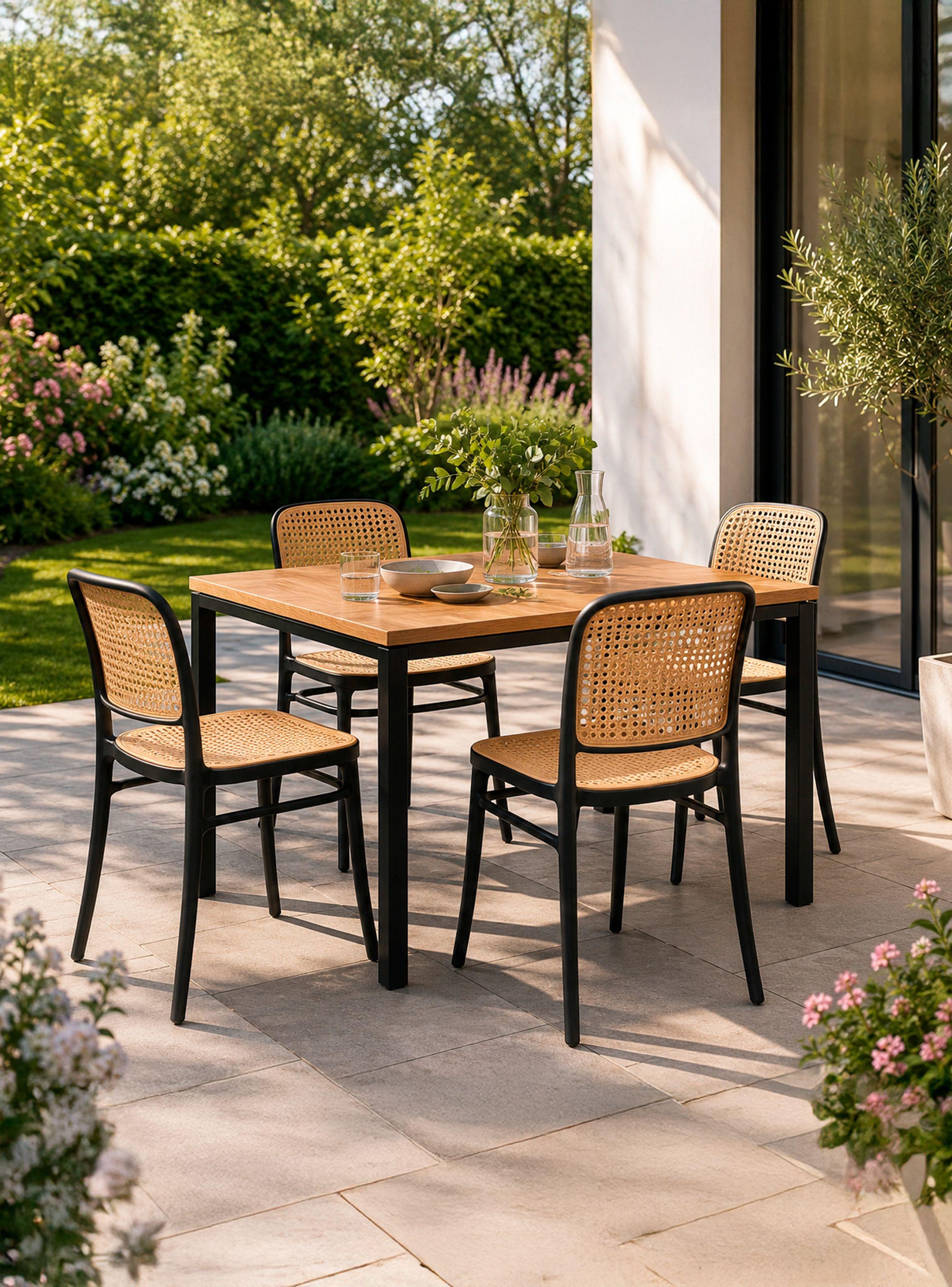 Pack 4 Sillas Terraza Plástica Cairo Negra/Beige Grande-5
