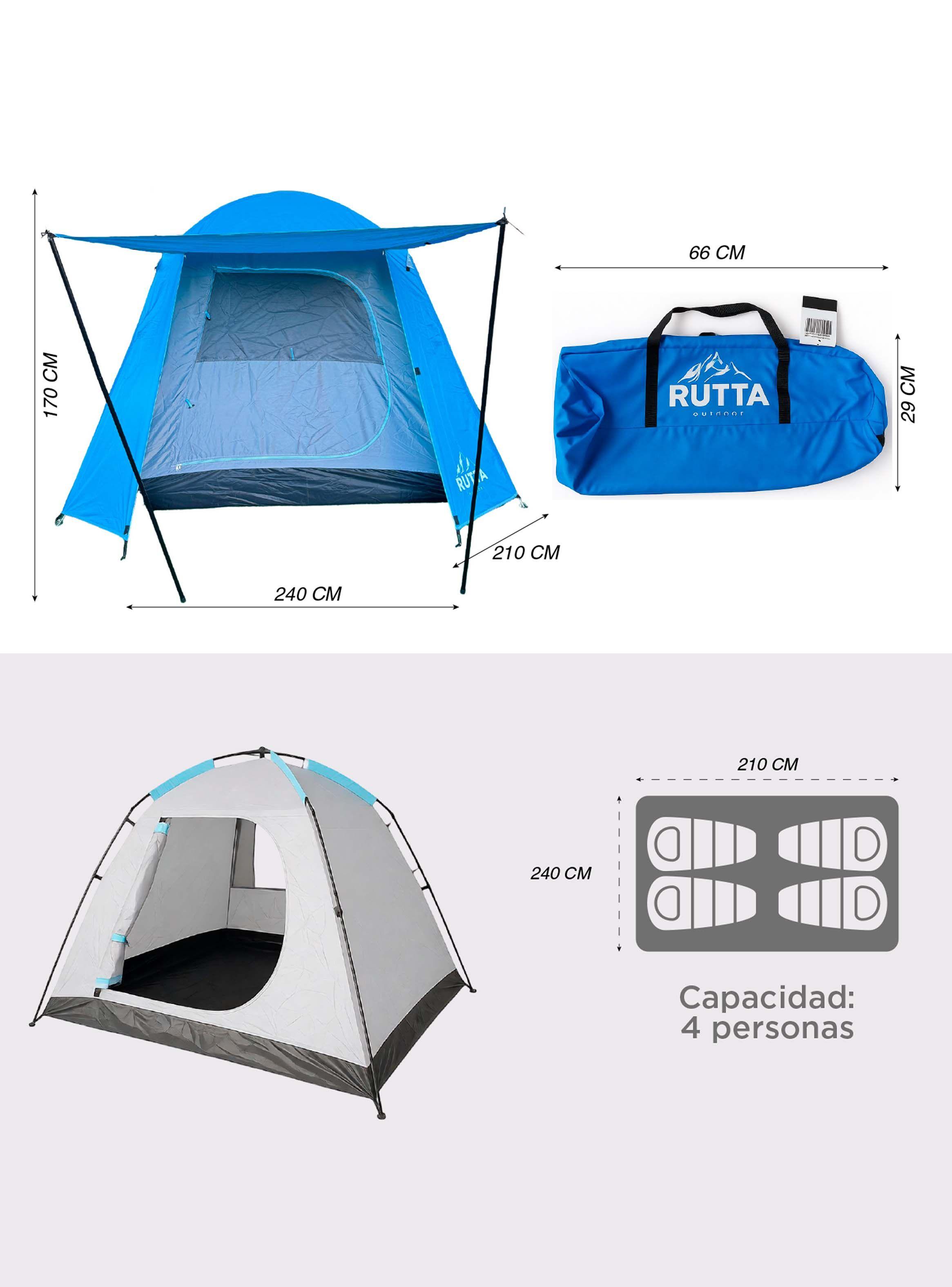 Carpa Camping Yosemite 4 pers. techo largo 3 m doble toldo-3