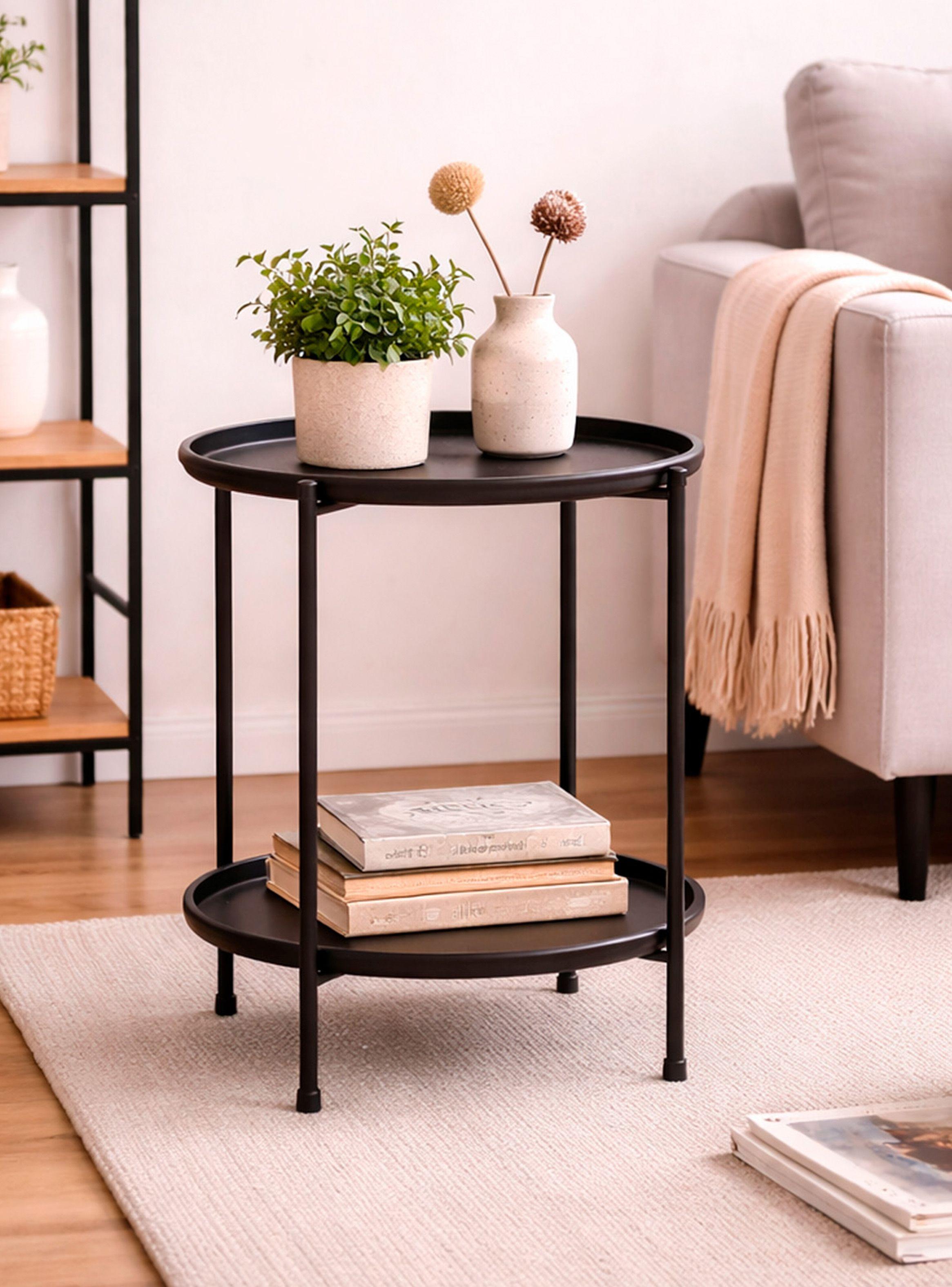 Mesa Lateral metálica con repisa 57x43x43 cm Negro-4