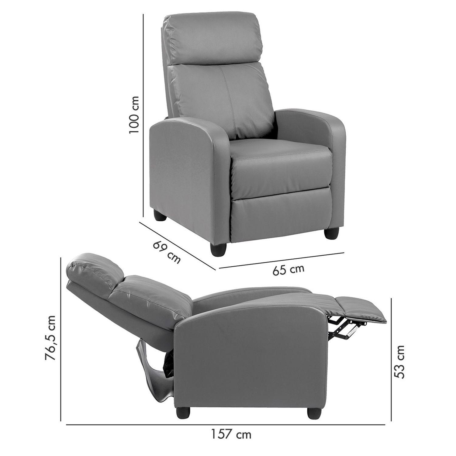 Berger Reclinable de PU 100x62x68,5 cm Gris Oscuro-2