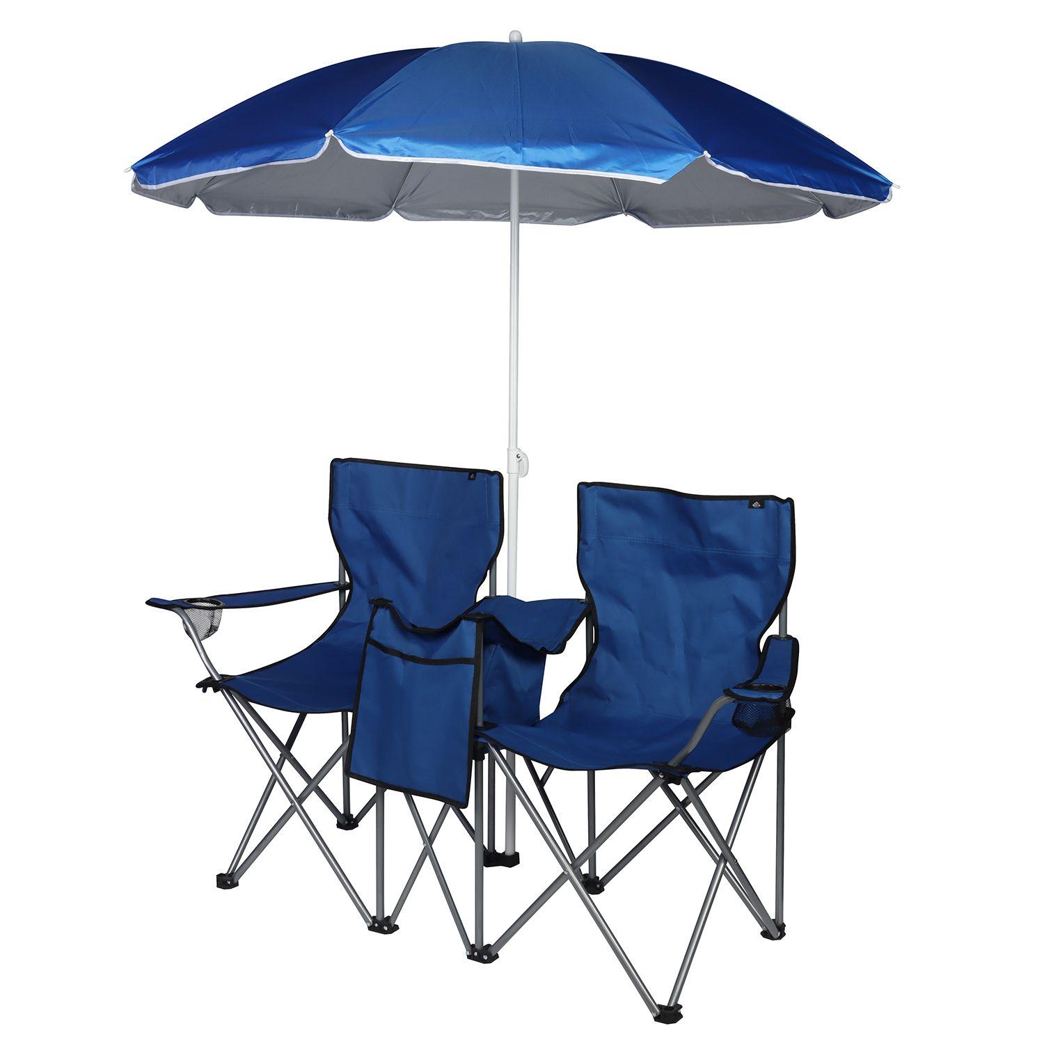 Set Mesa y Sillas Plegables con Sombrilla Azul-0