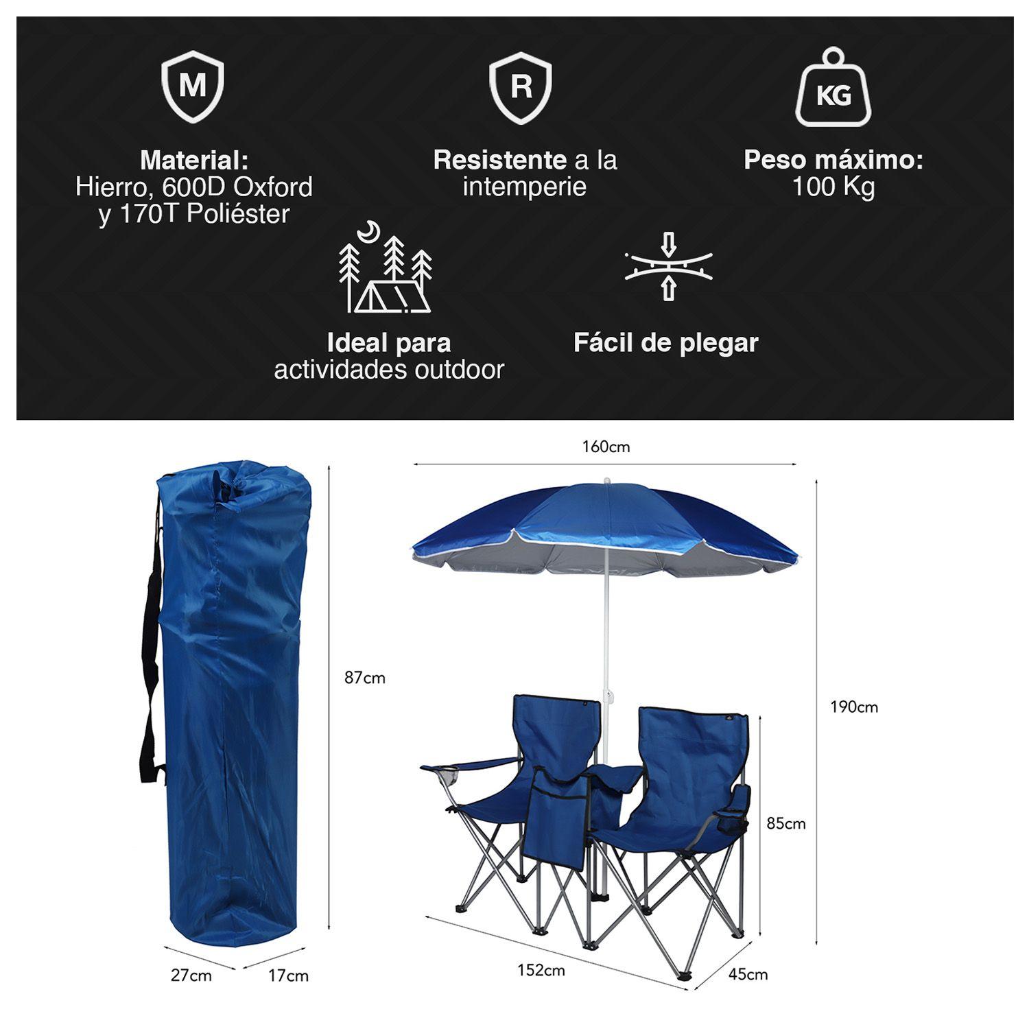Set Mesa y Sillas Plegables con Sombrilla Azul-2