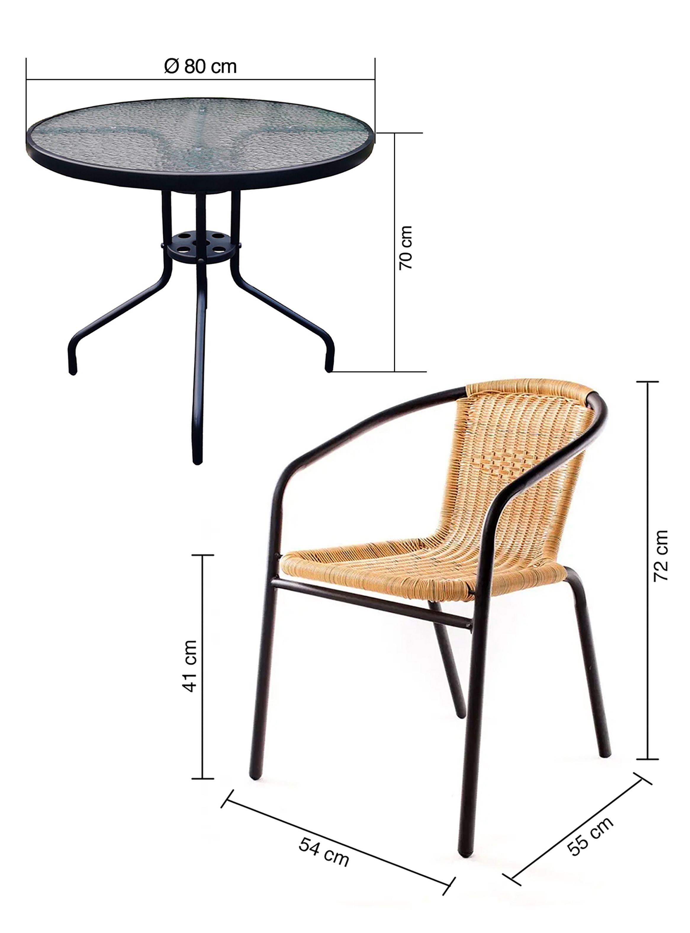 Set terraza Maceio 4 sillas + Mesa vidrio 80x70 cm Beige-7