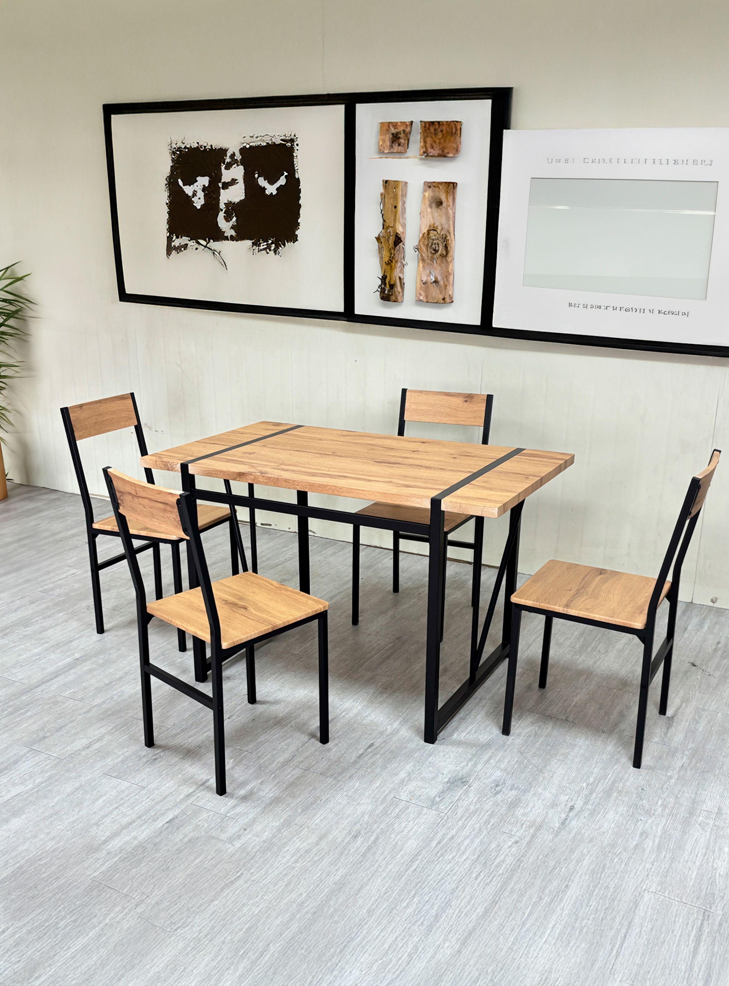 Comedor Mesa 75x70x120 4 Sillas Metal-Madera-1