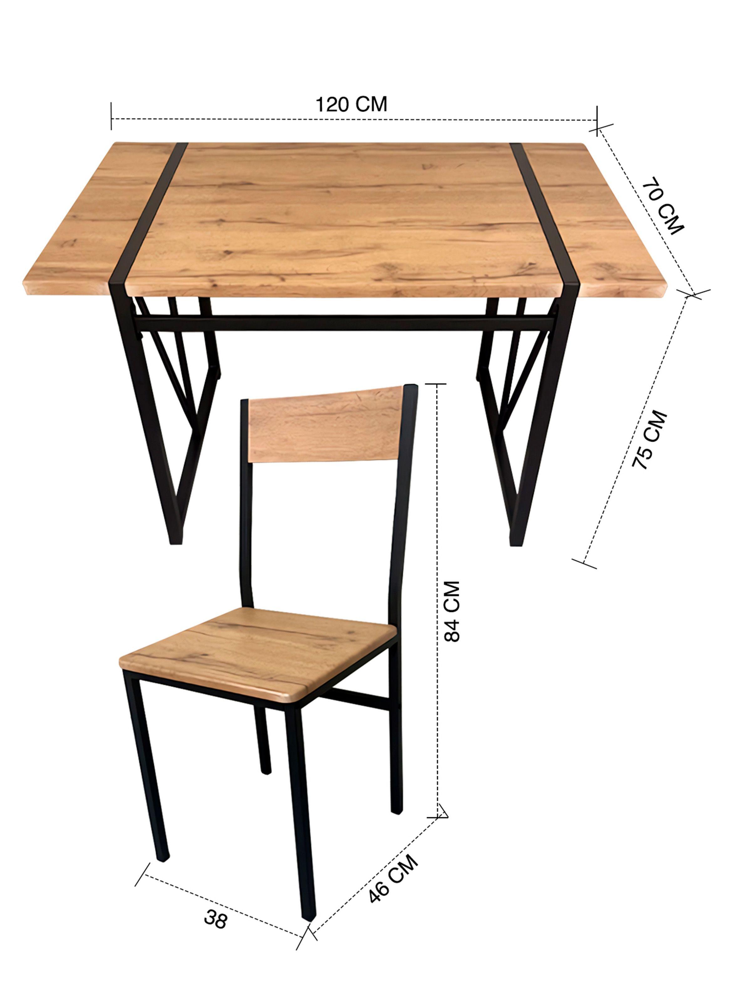 Comedor Mesa 75x70x120 4 Sillas Metal-Madera-2