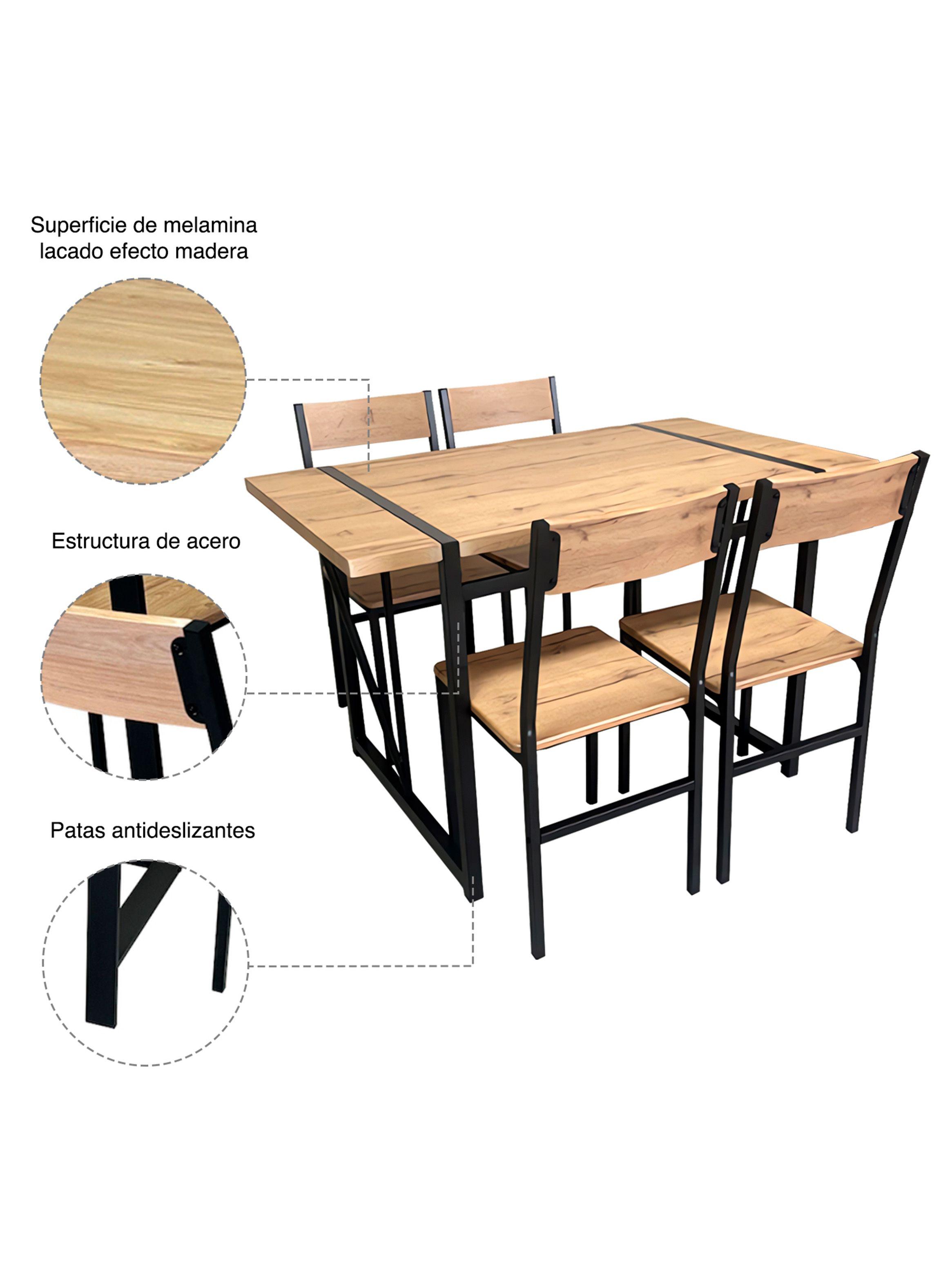 Comedor Mesa 75x70x120 4 Sillas Metal-Madera-4