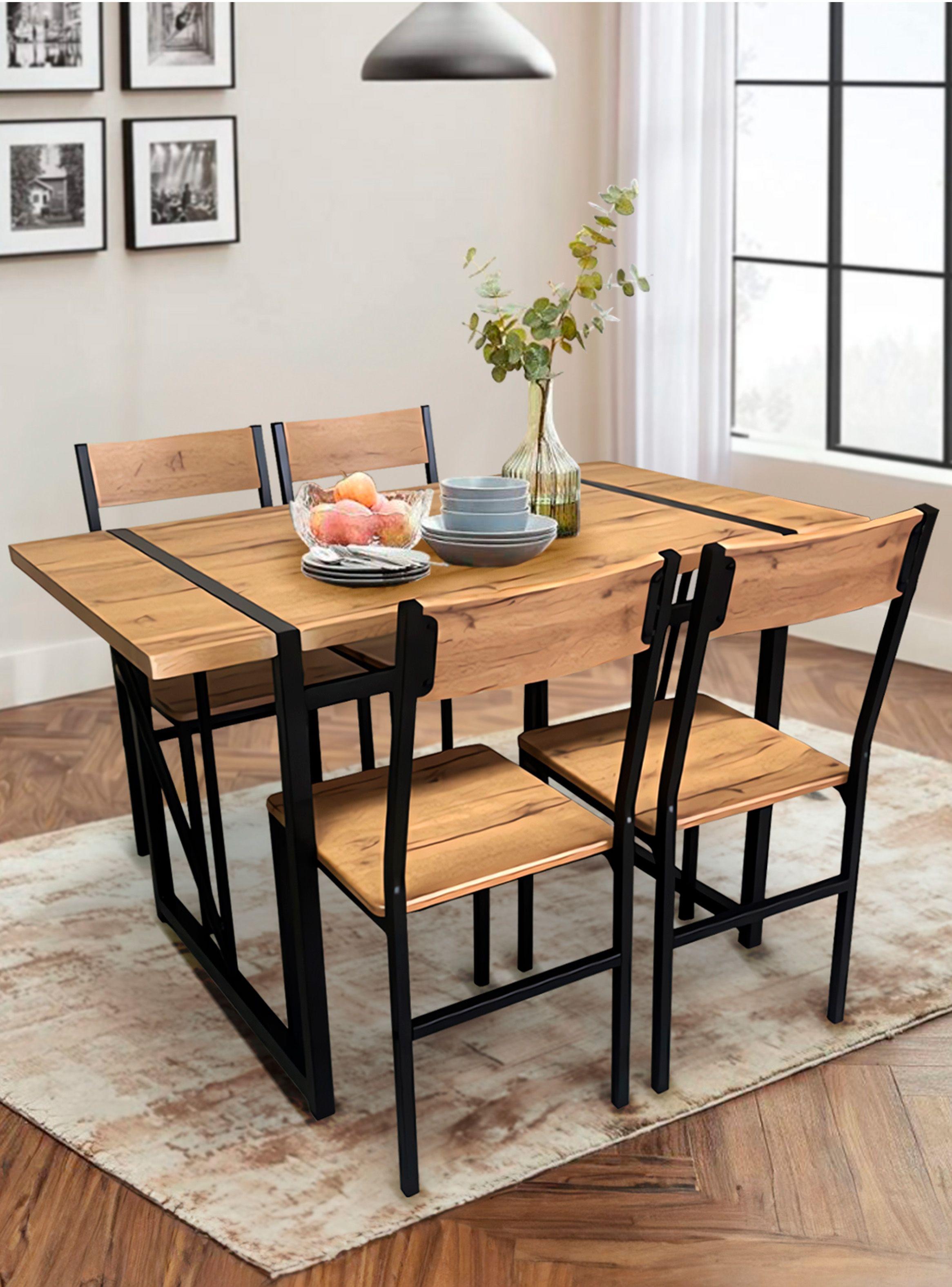 Comedor Mesa 75x70x120 4 Sillas Metal-Madera-5