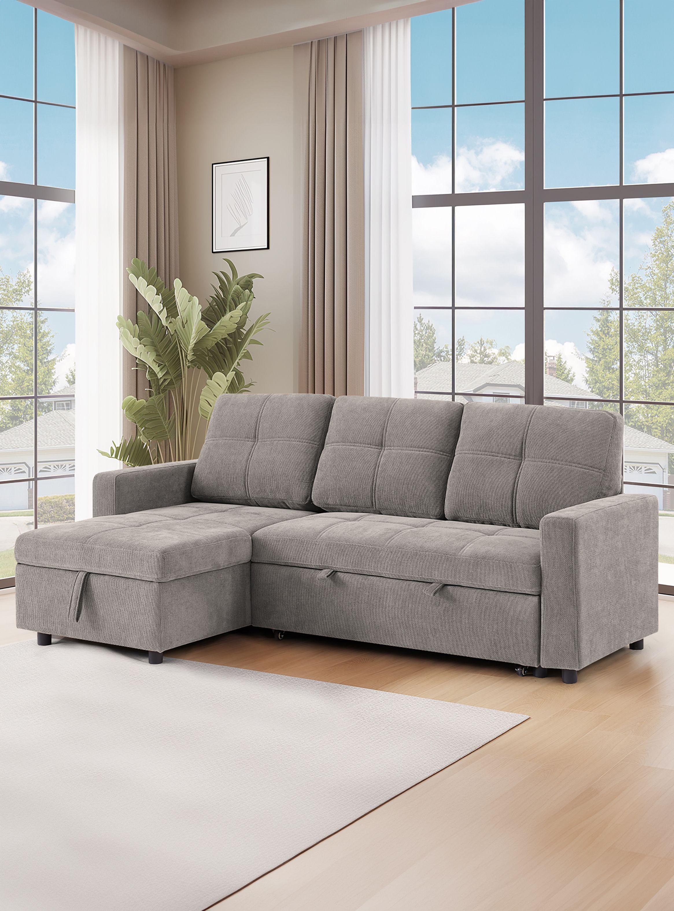 Sofá Cama 3 Cuerpos Gris 216x106x91cm Almacenaje-1