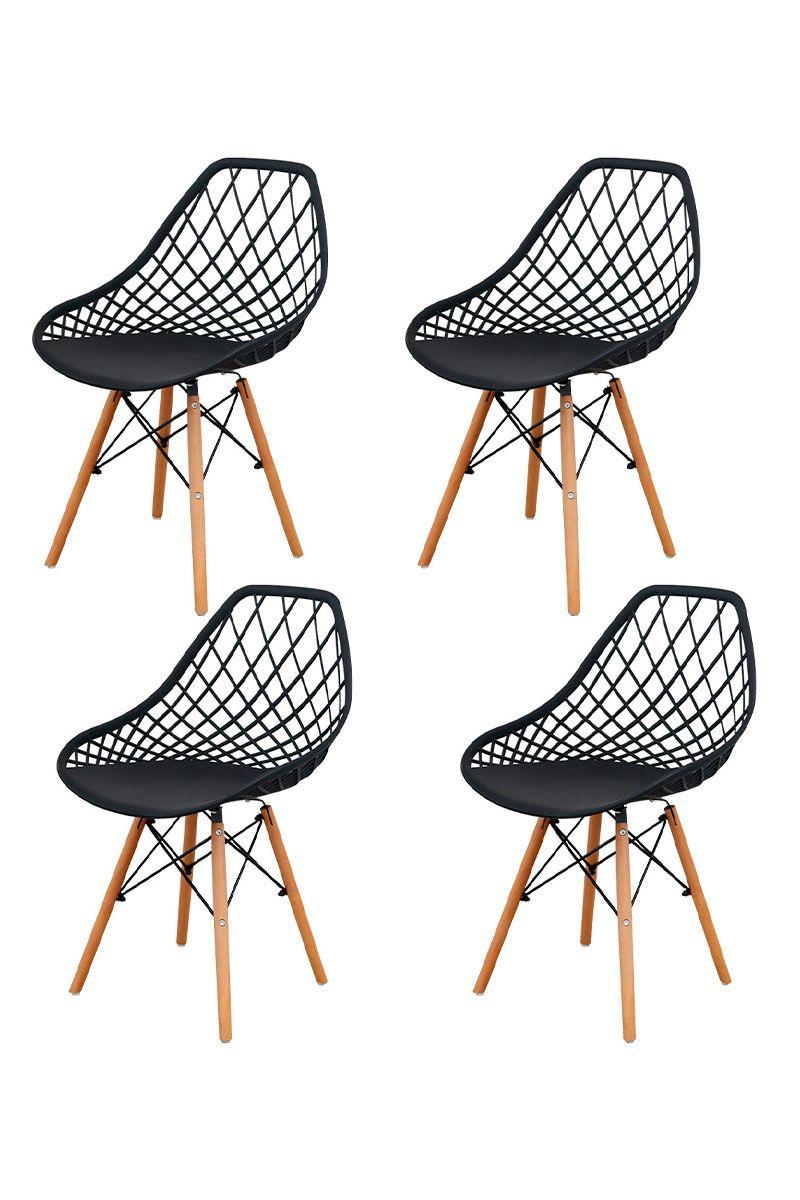 Pack 4 Silla Comedor Eames Enrejada Negro-0
