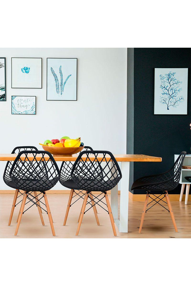 Pack 4 Silla Comedor Eames Enrejada Negro-1