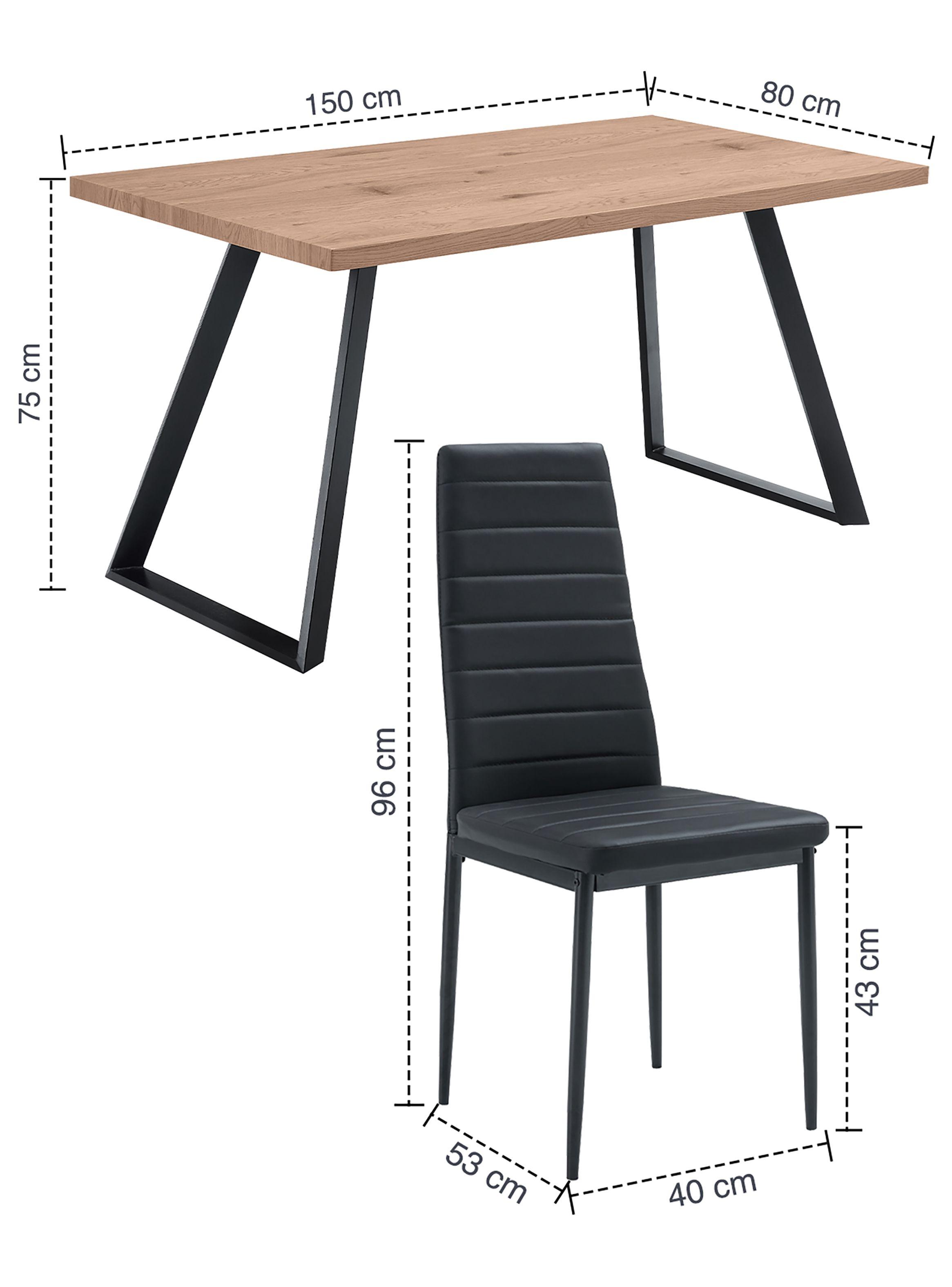Comedor Chelsea Mesa 75x80x150 6 Sillas Pu Negro-2