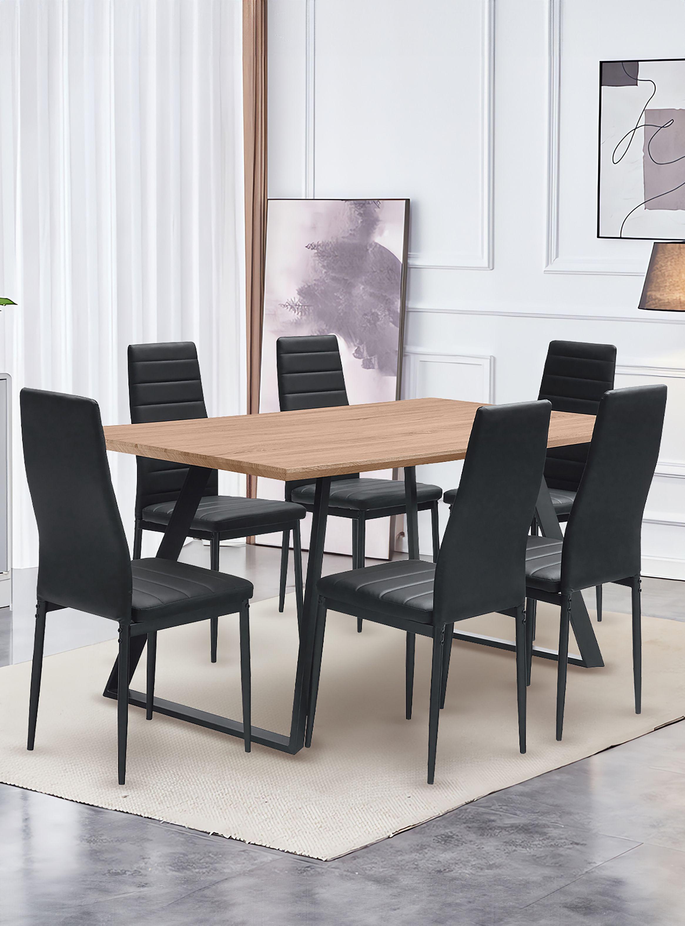 Comedor Chelsea Mesa 75x80x150 6 Sillas Pu Negro-5