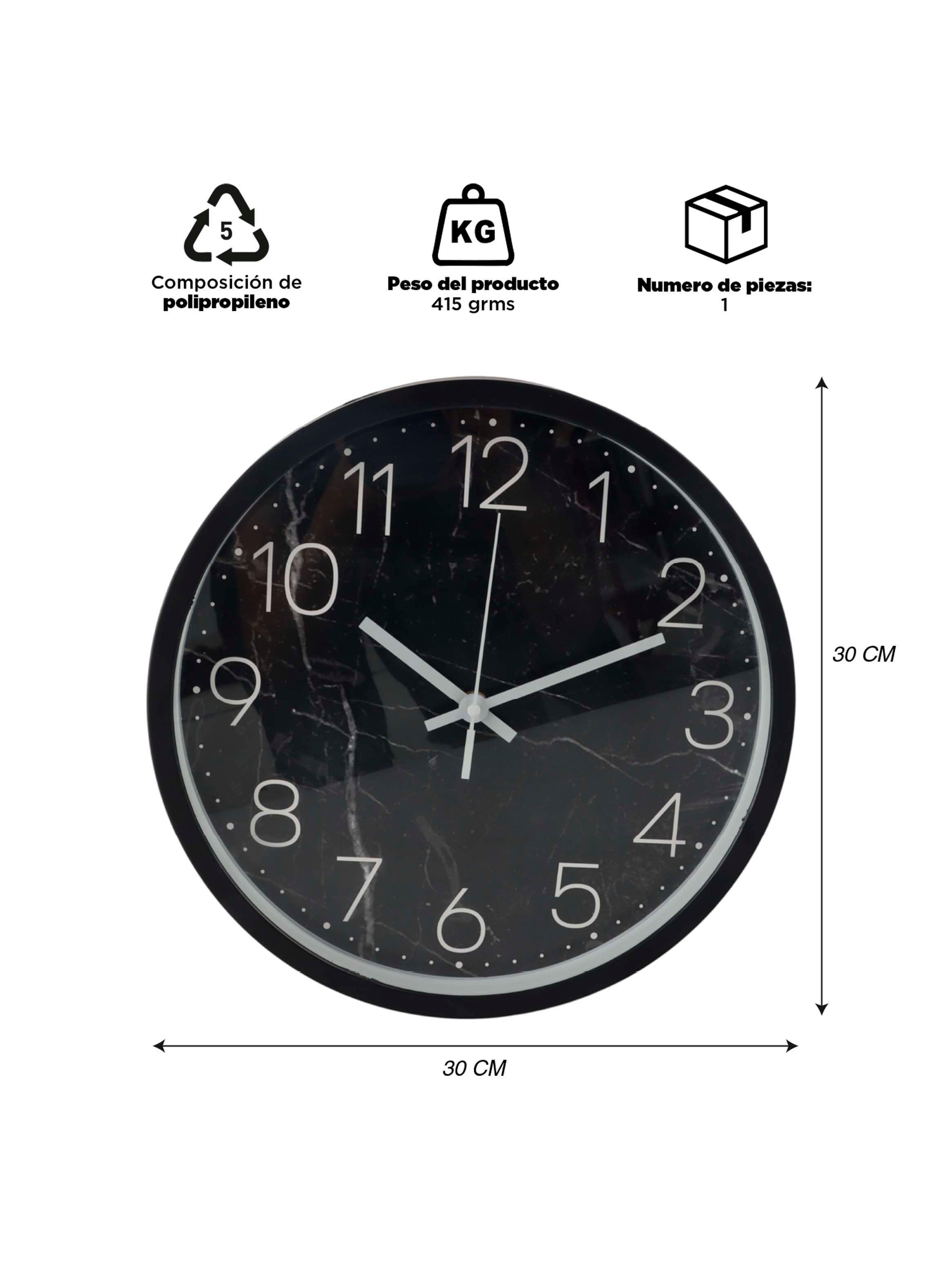 Reloj Decorativo Pared  Clásico Negro 30 cm-2