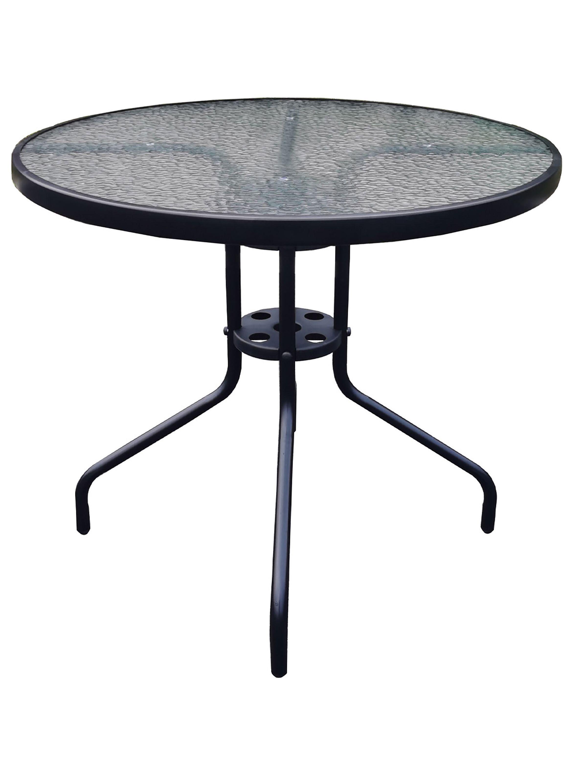 Mesa de Terraza de Vidrio y Acero Grande 70x80 cm Negro-0