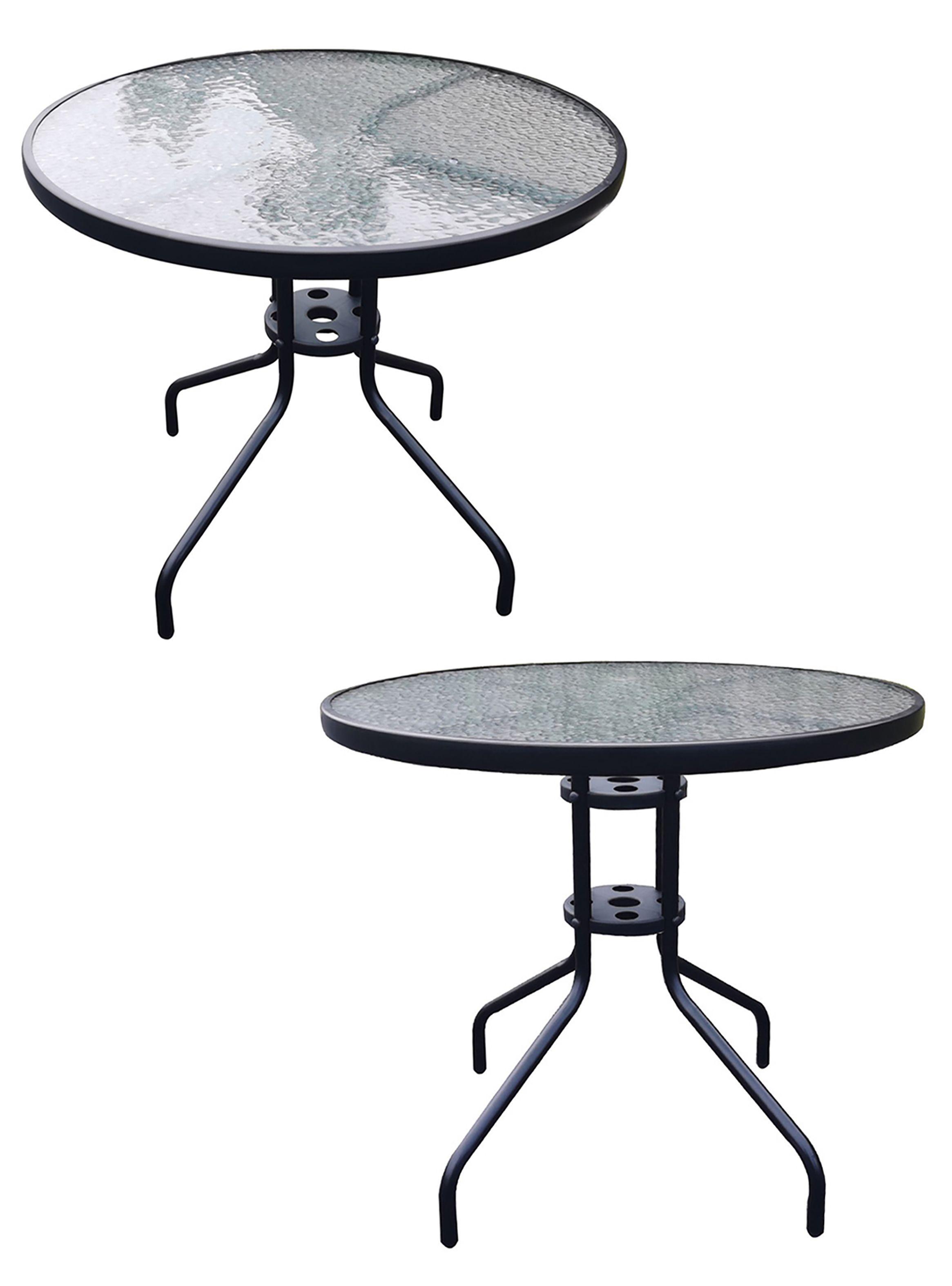 Mesa de Terraza de Vidrio y Acero Grande 70x80 cm Negro-3