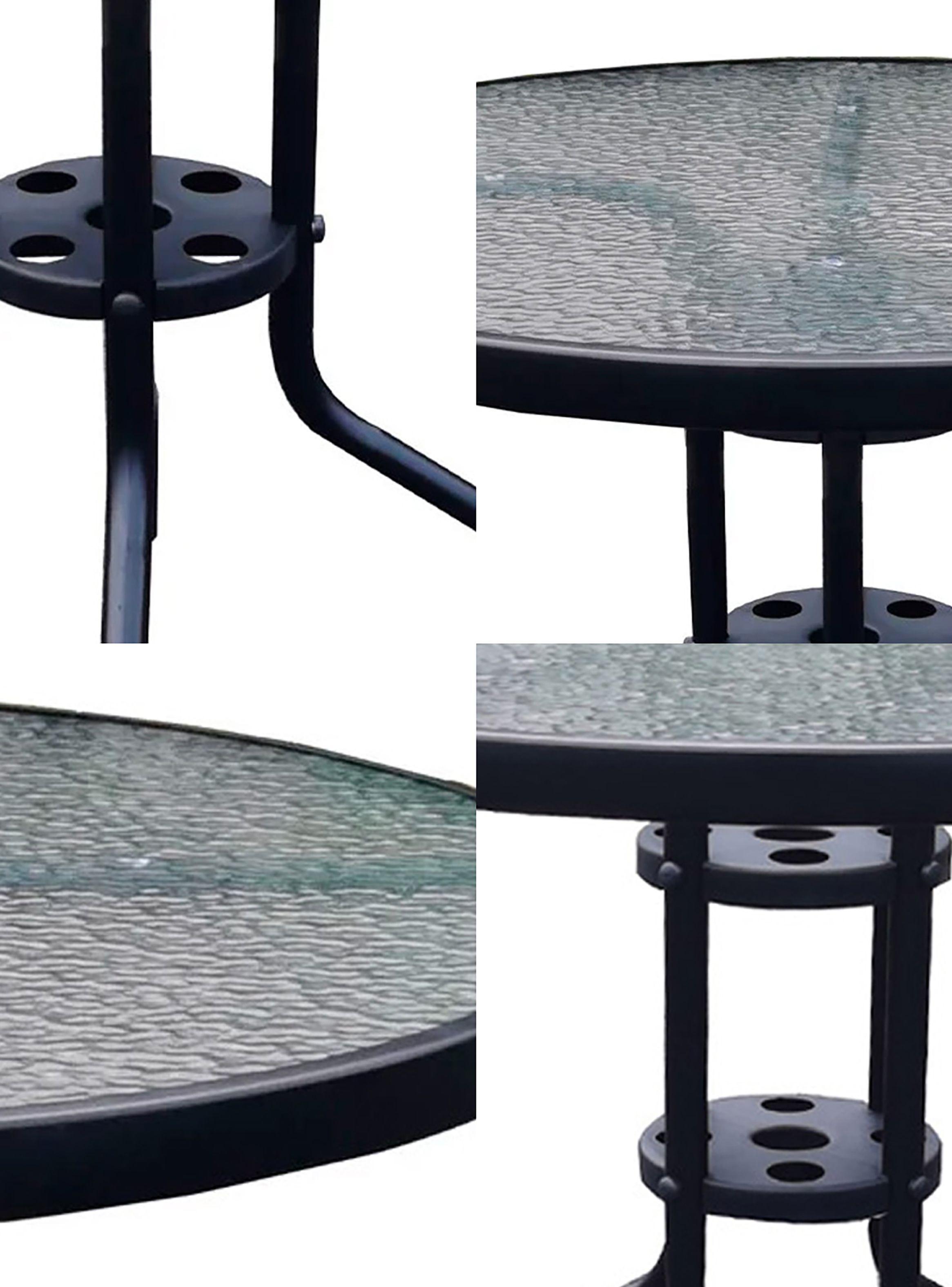 Mesa de Terraza de Vidrio y Acero Grande 70x80 cm Negro-4