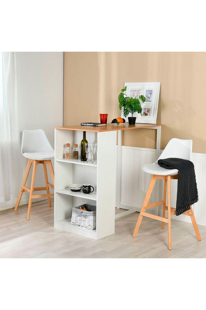 Pack 2 Piso Bar  Con Patas De Madera Ii Blanco-1