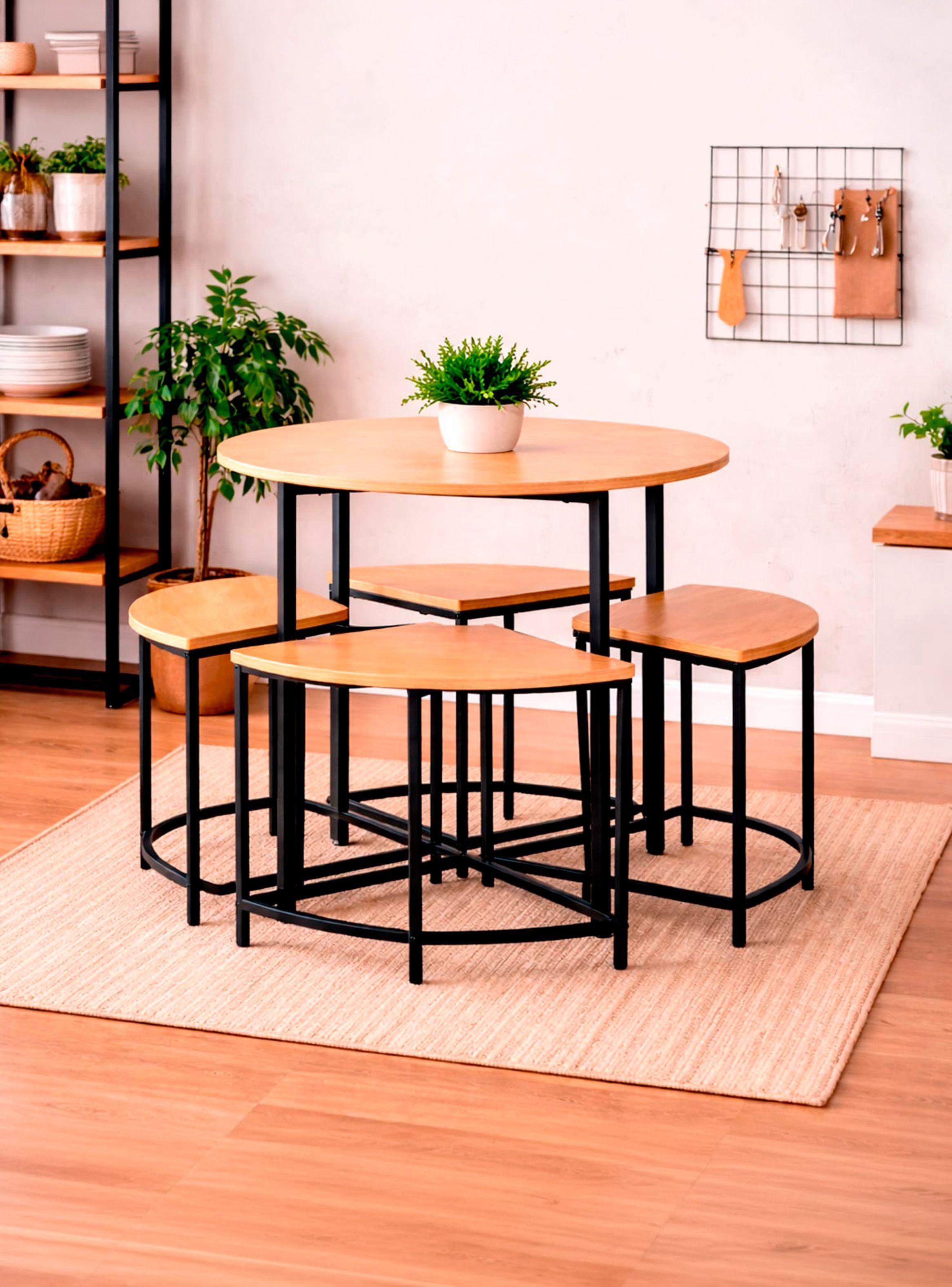 Comedor 4 Sillas Mesa redonda 80x80 industrial-1