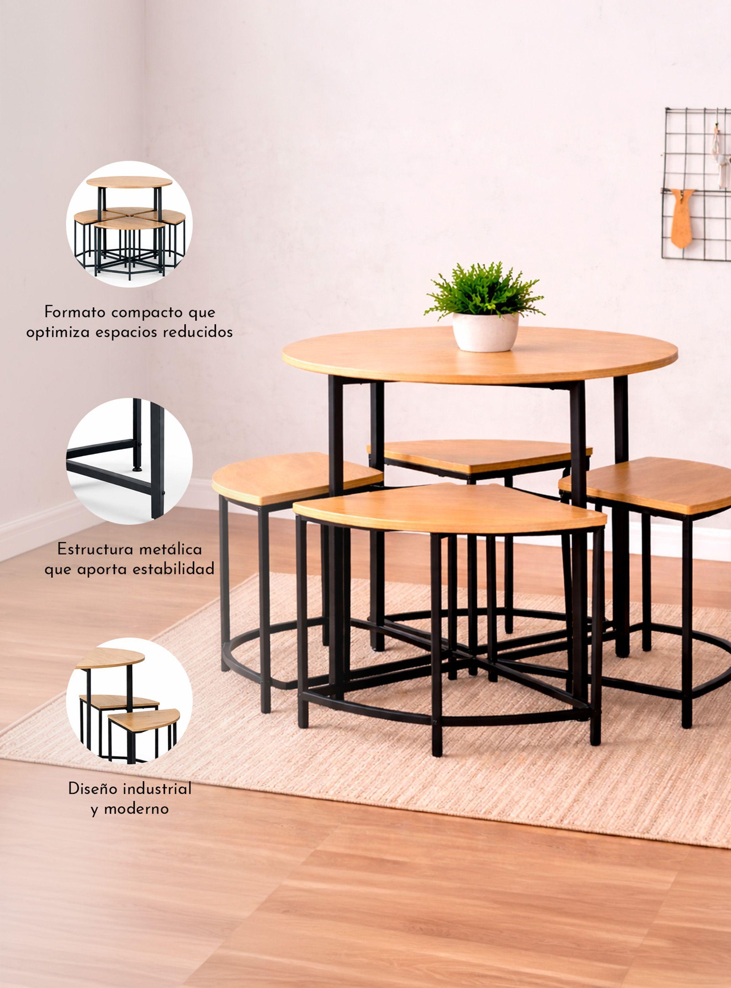 Comedor 4 Sillas Mesa redonda 80x80 industrial-3