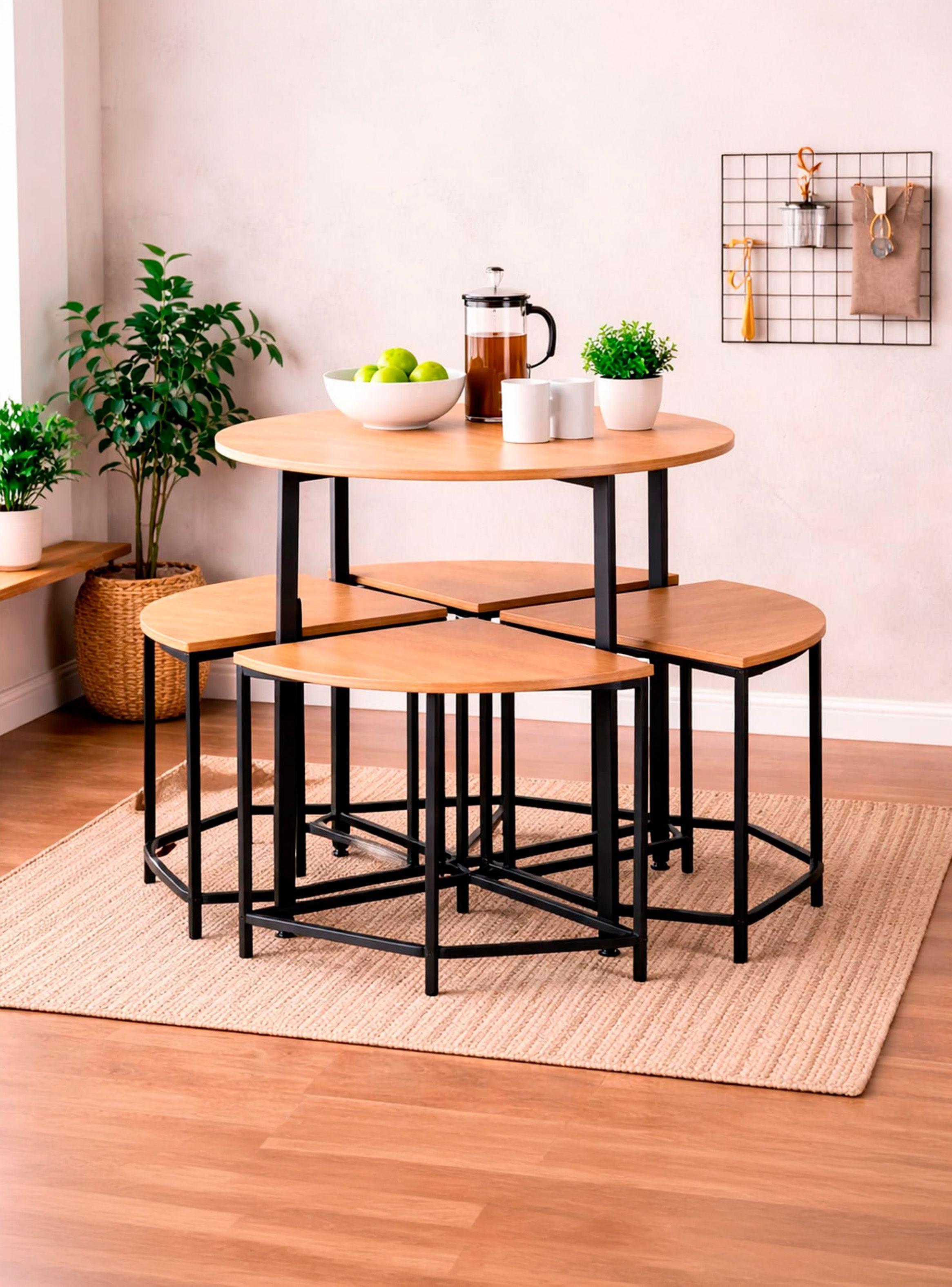 Comedor 4 Sillas Mesa redonda 80x80 industrial-4
