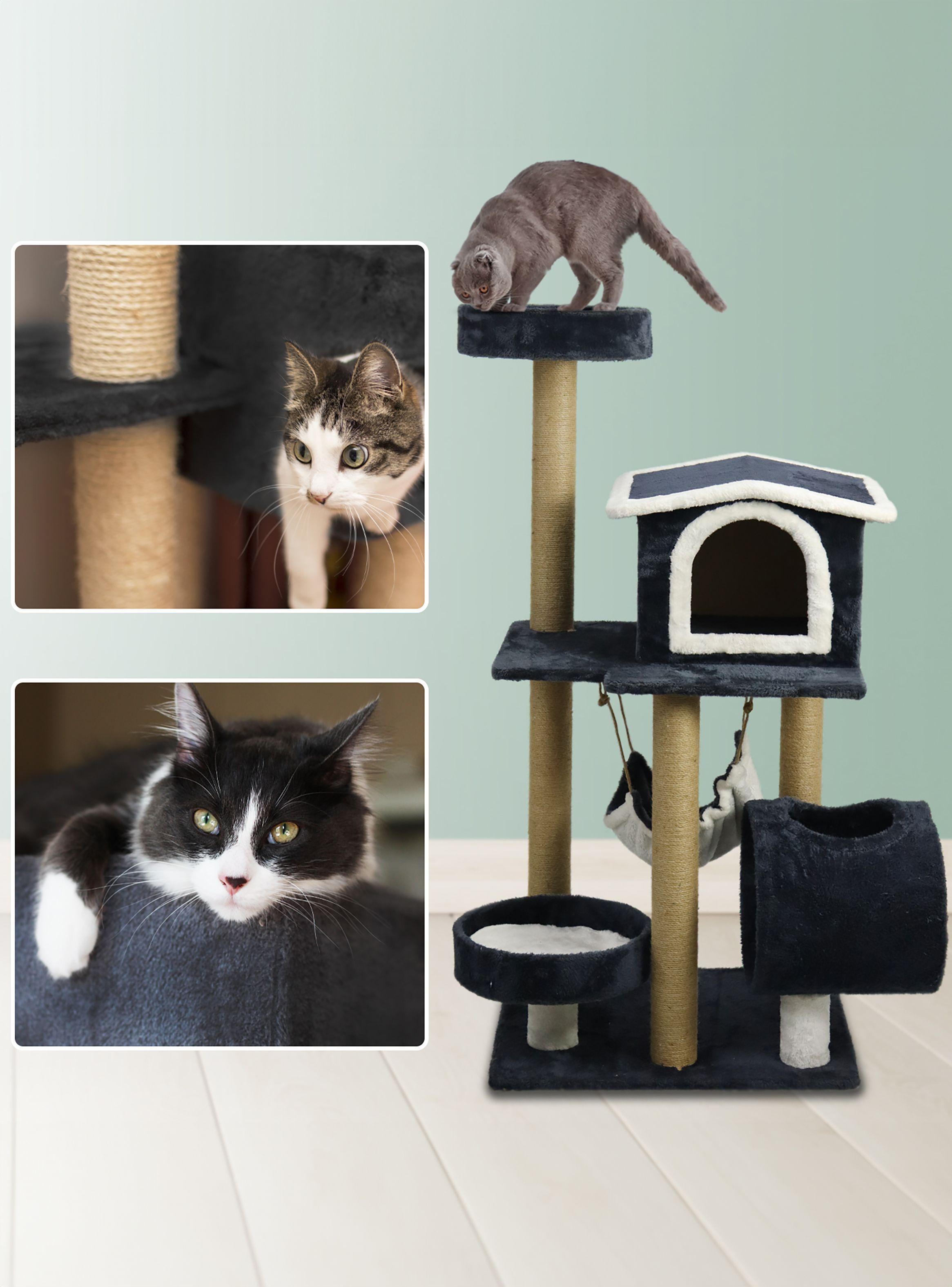 Gimnasio Rascador Gatos con hamaca 126cm Gris Oscuro-1