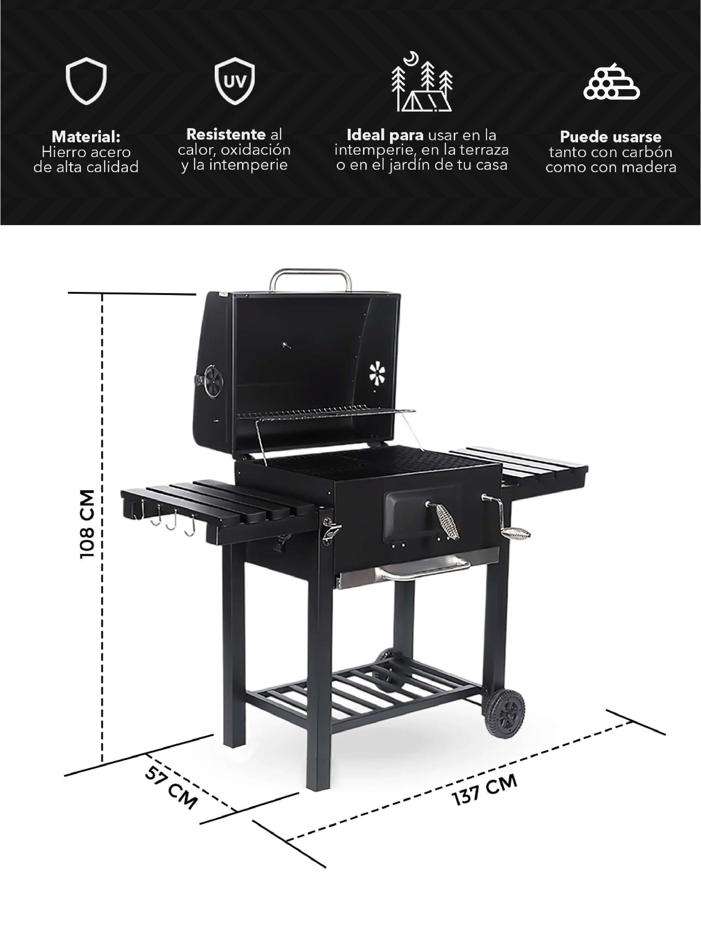 Parrilla a Carbón 108x137x57 cm Premium Bandeja Lateral-2
