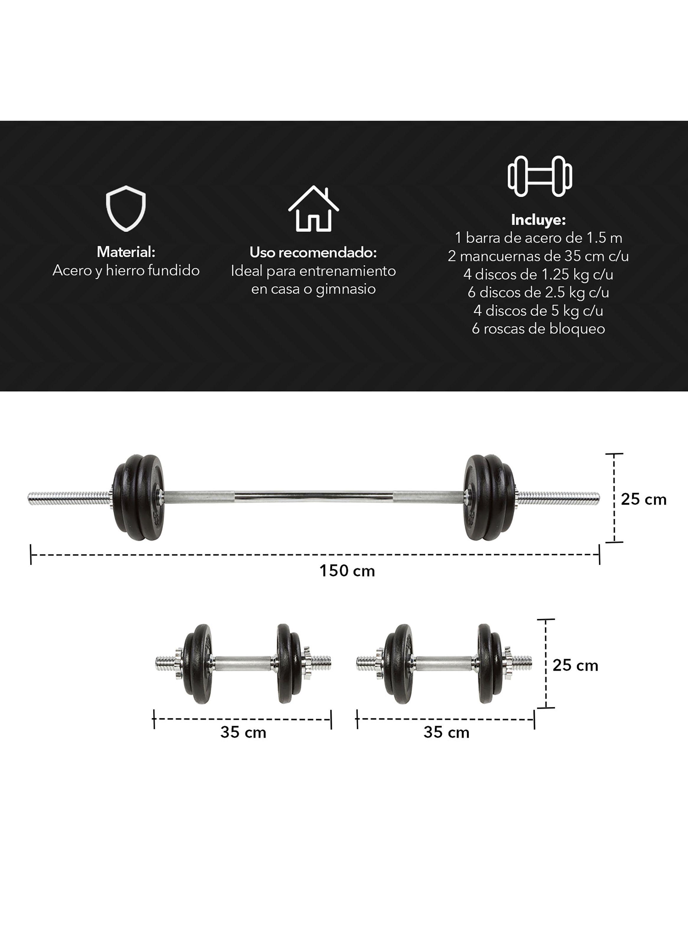 Set Barra Mancuernas Metal 50 kg Negro-2