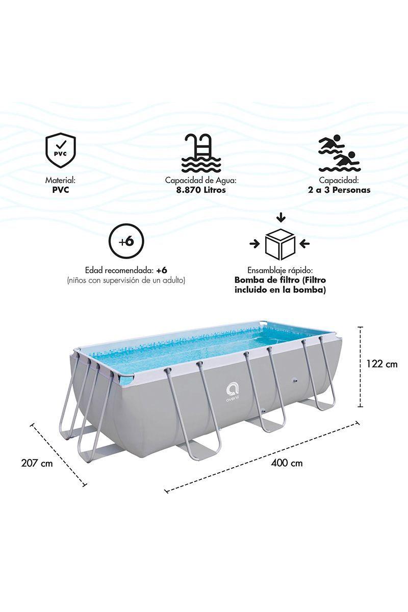 Piscina Rectangular con Filtro Gris 122x207x400 cm 8870 L-2