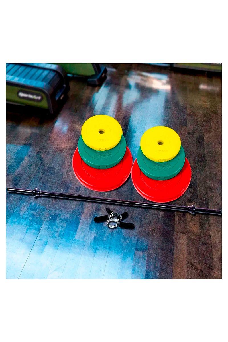 SET PESAS 20 KG BARRA 1.2 MTS + DISCOS DE COLORES-1