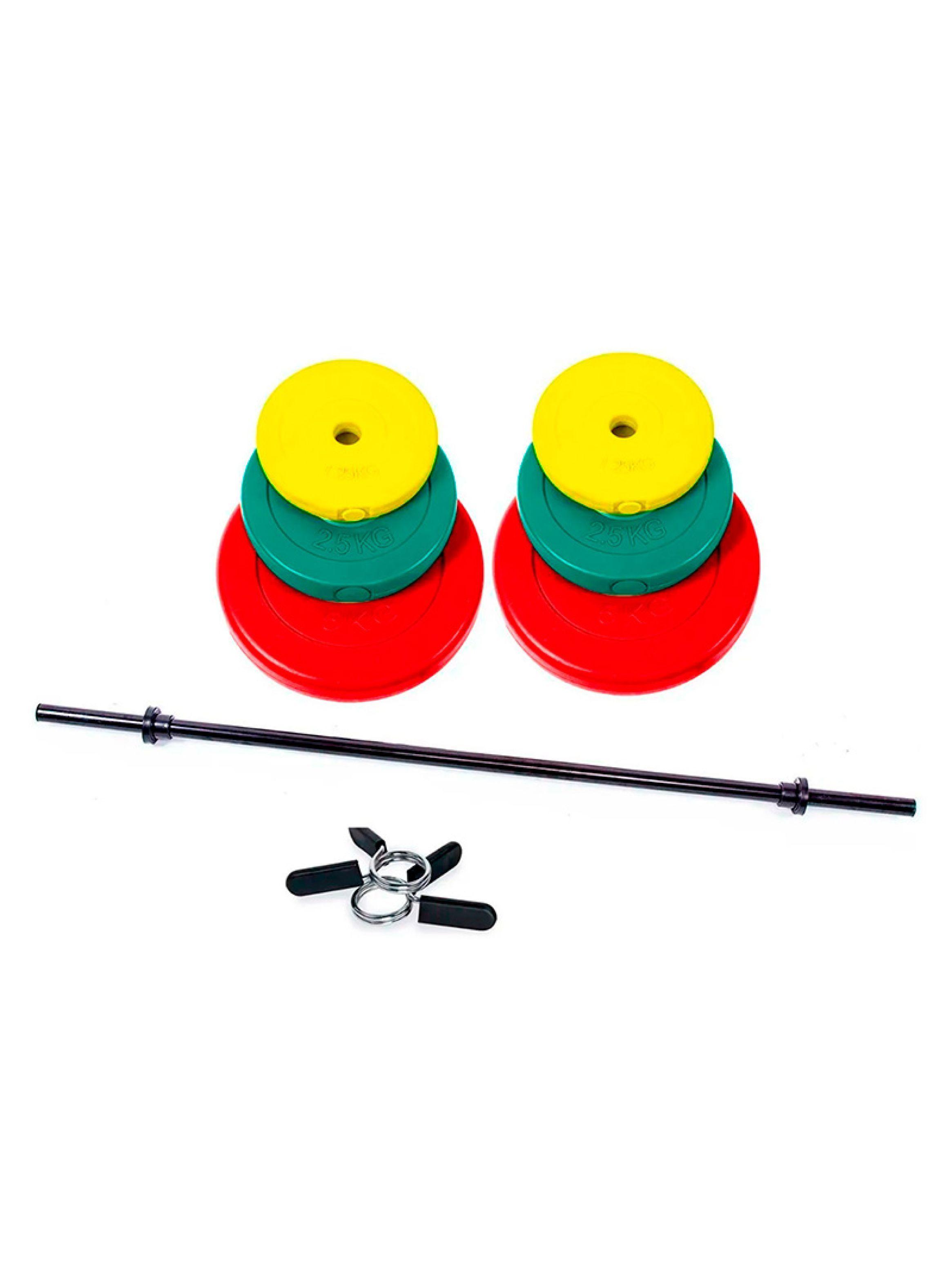 SET PESAS 20 KG BARRA 1.2 MTS + DISCOS DE COLORES-2