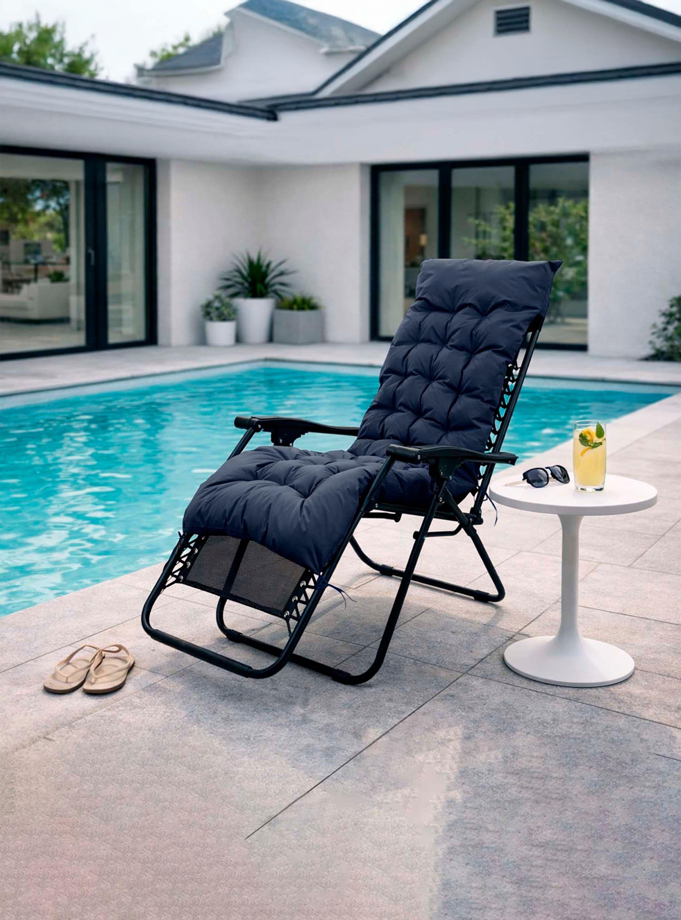 Reposera Plegable y Reclinable Acolchada Azul-1