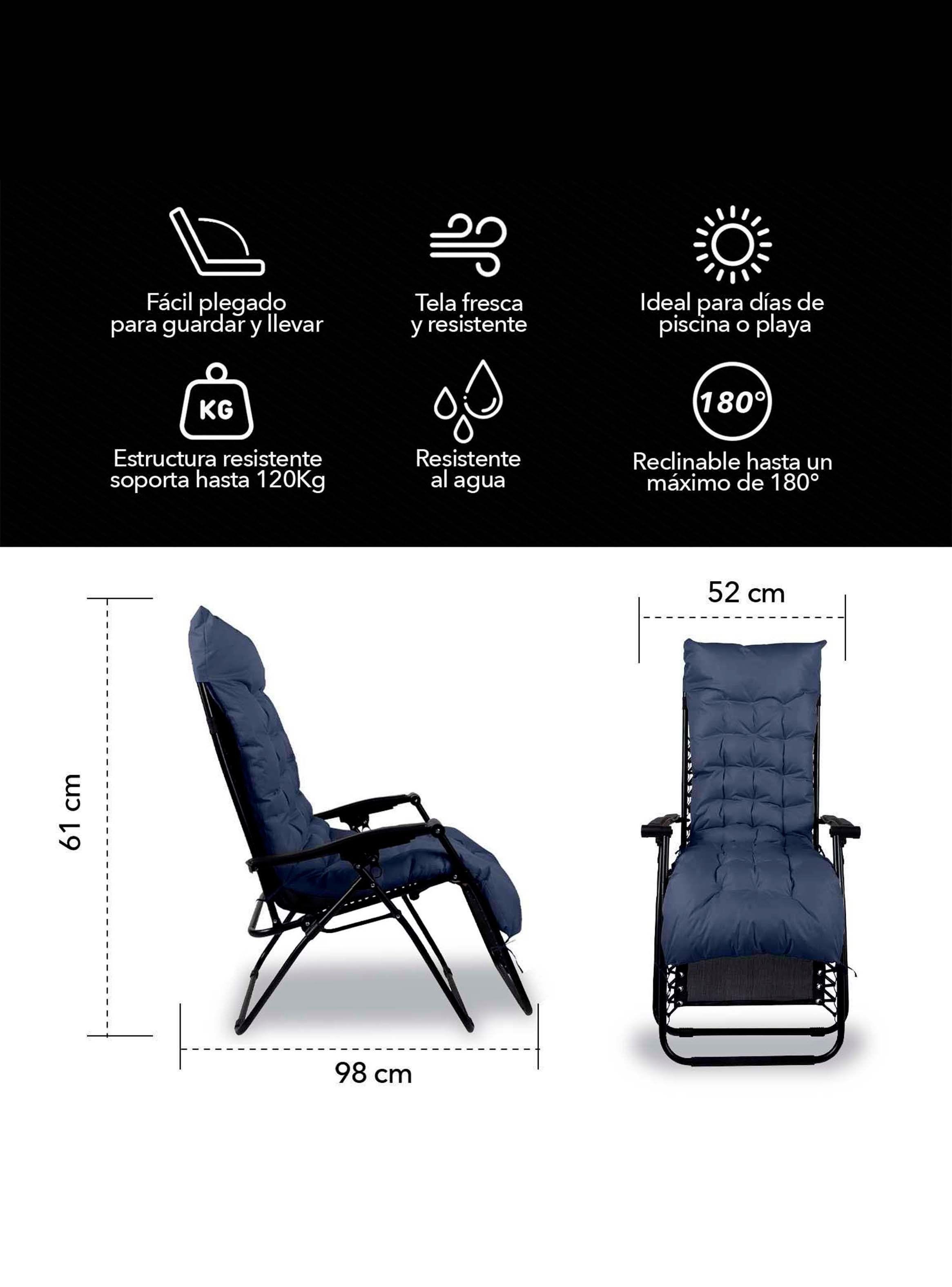 Reposera Plegable y Reclinable Acolchada Azul-2