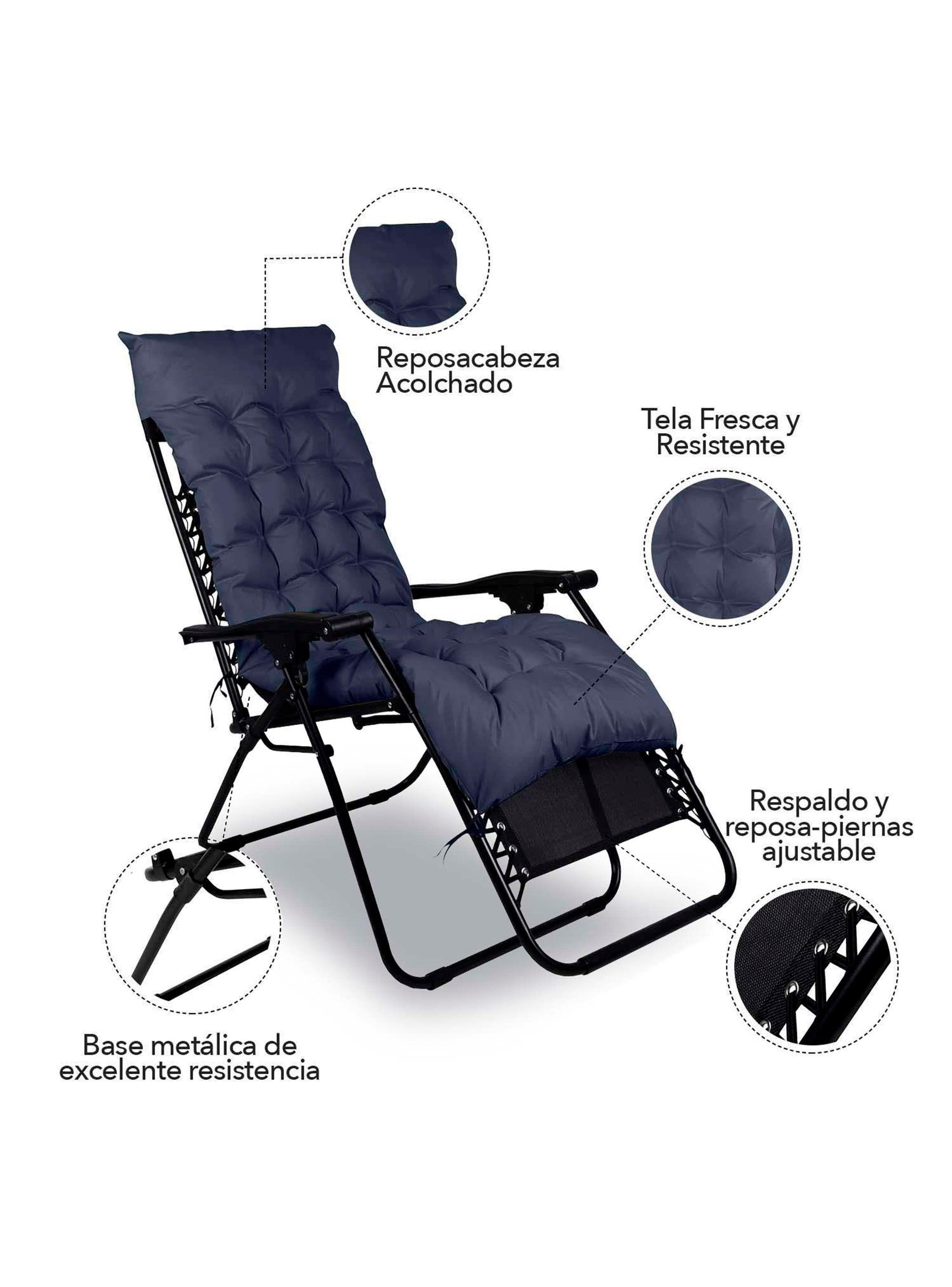 Reposera Plegable y Reclinable Acolchada Azul-3