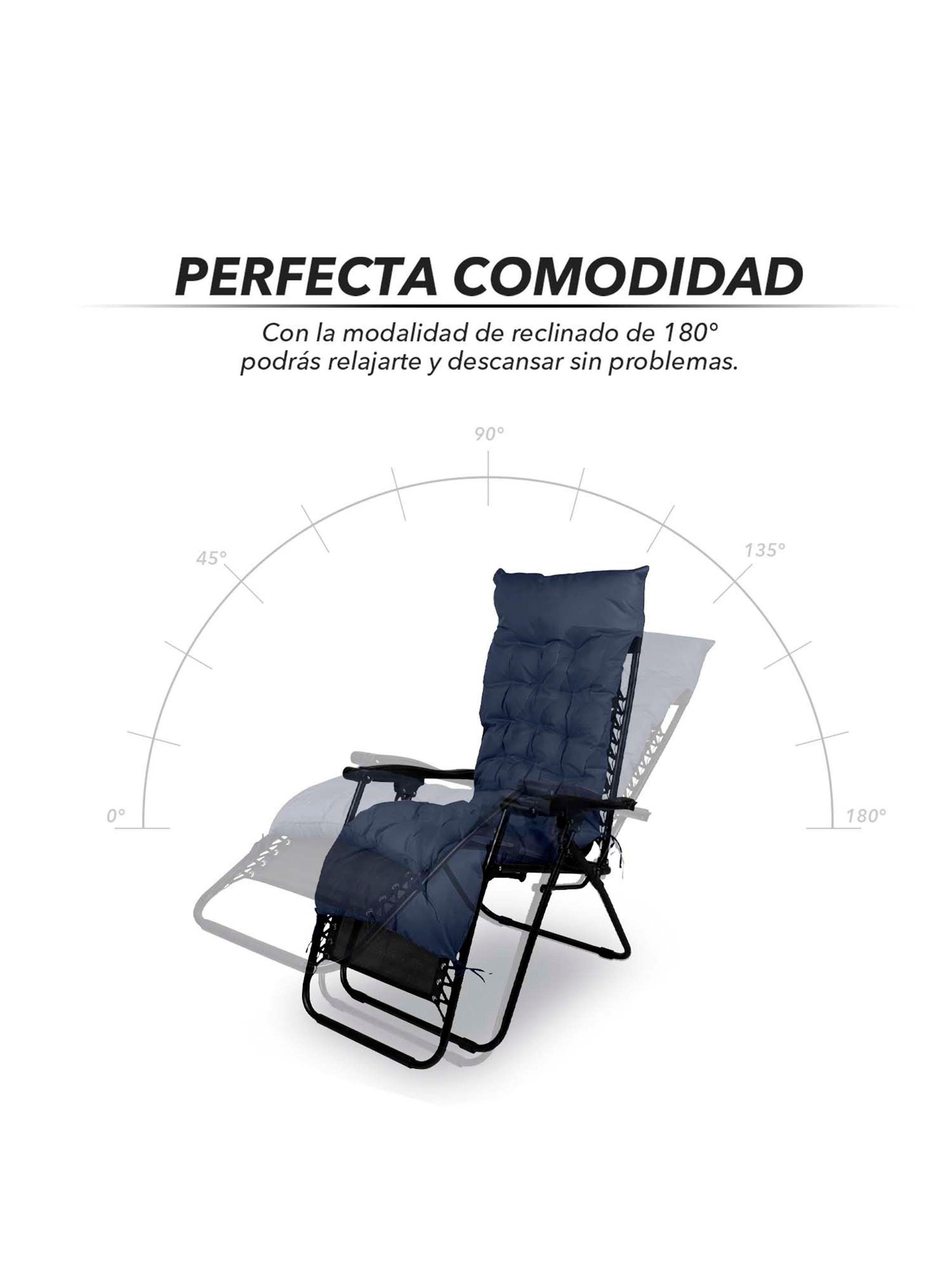 Reposera Plegable y Reclinable Acolchada Azul-4