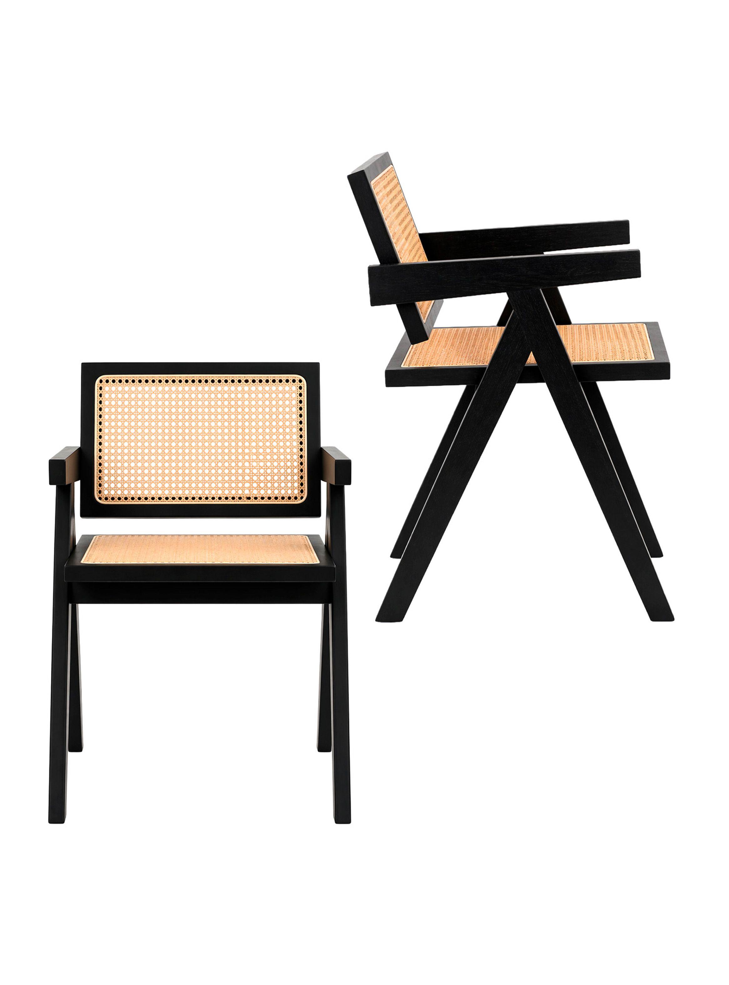 Pack 2 Sillas Sitial Chandigarh Madera Ratán Negro-3