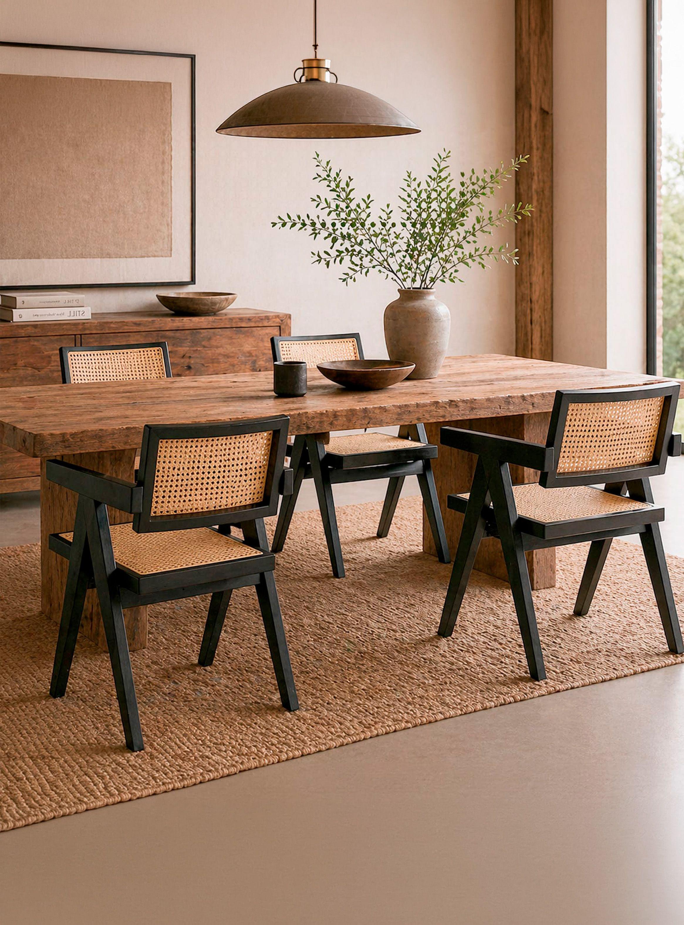 Pack 2 Sillas Sitial Chandigarh Madera Ratán Negro-5