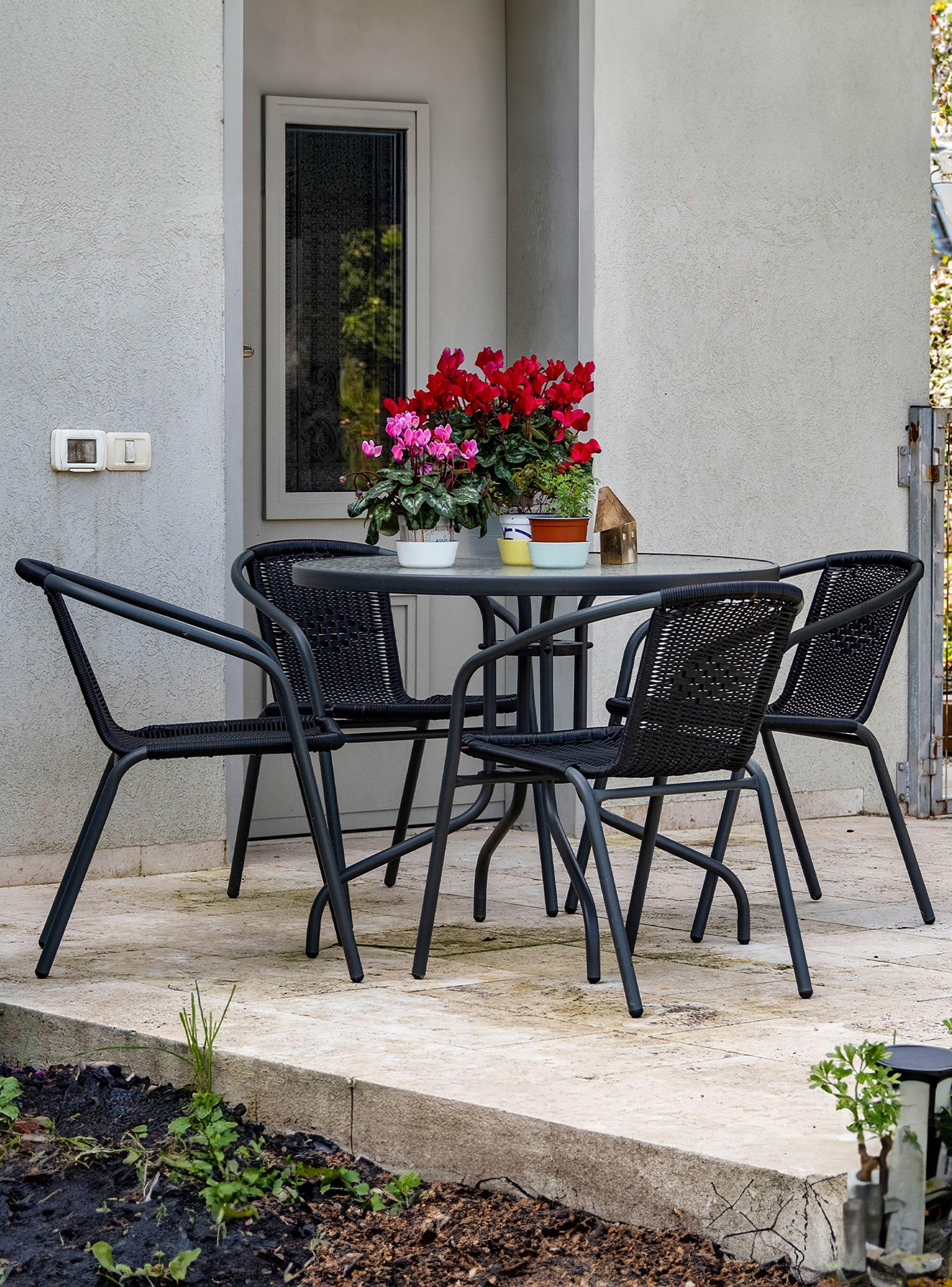 Set terraza Maceio 4 sillas + Mesa vidrio 80x70 cm Negro-1